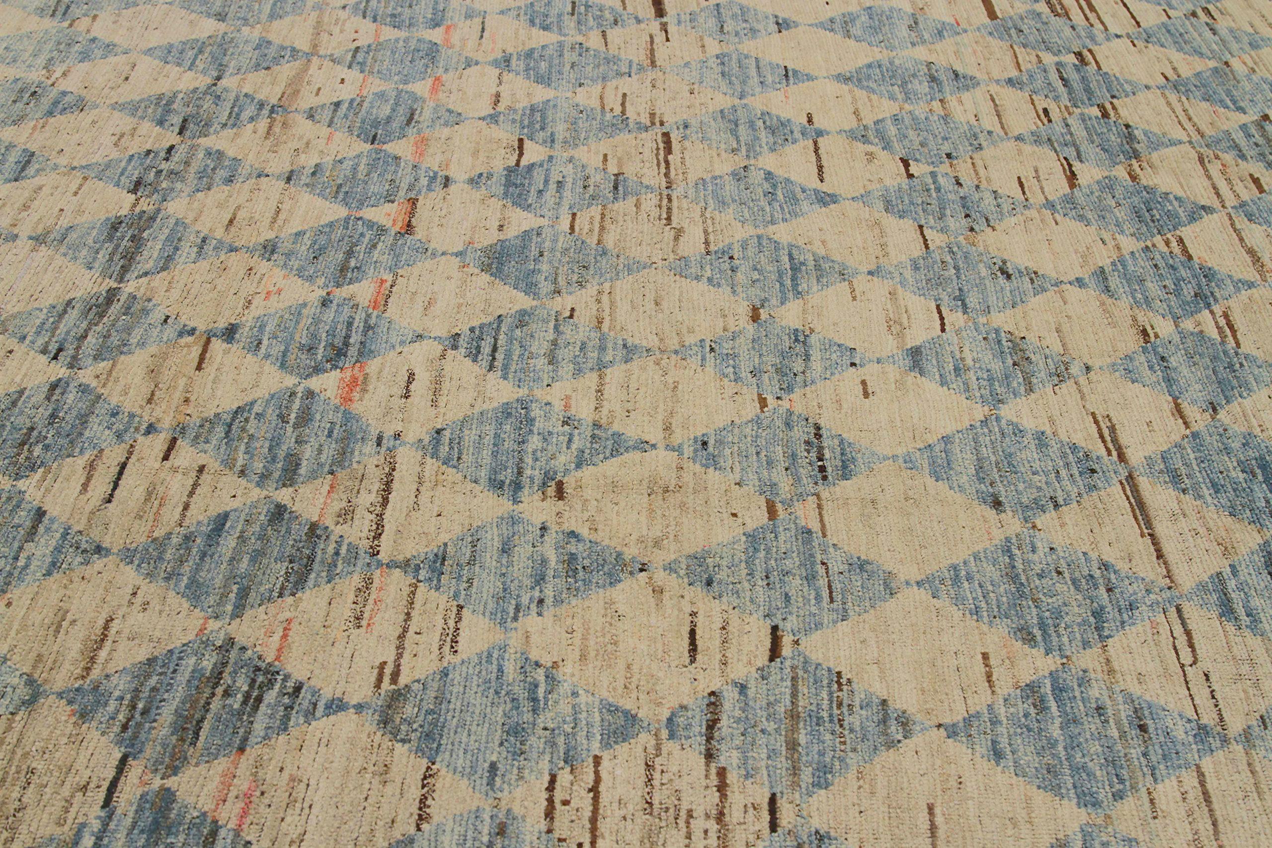 Afghanistan Moroccan Area Rugs Circa 1990 - Wool Blue Gray Ivory Taupe - 90448 In Excellent Condition For Sale In Dallas, TX