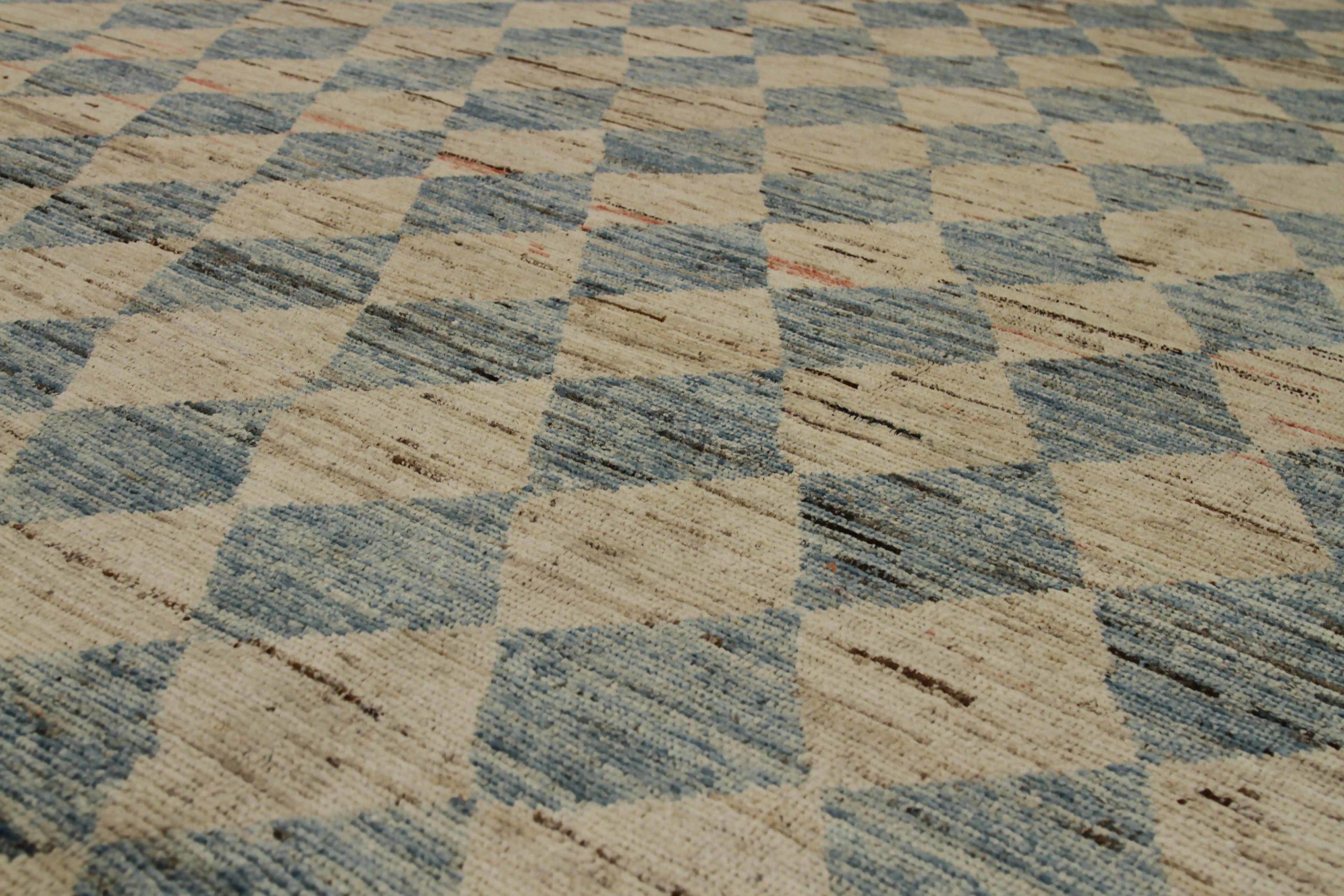 20th Century Afghanistan Moroccan Area Rugs Circa 1990 - Wool Blue Gray Ivory Taupe - 90448 For Sale