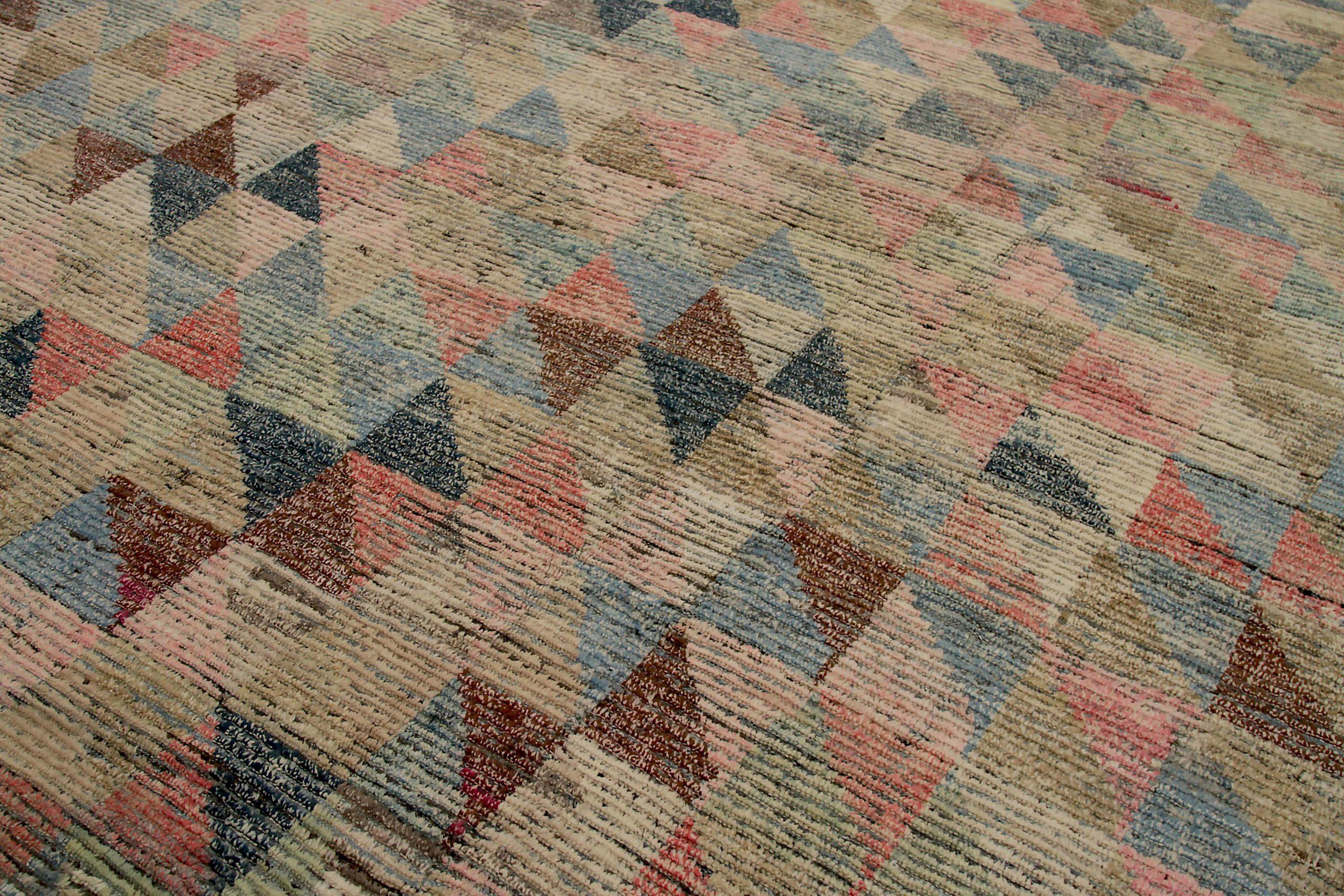 Marokkanische Afghanistan-Teppiche Circa 1990 - Wolle Blau Grün Rosa Rot - 92171 (Stammeskunst) im Angebot