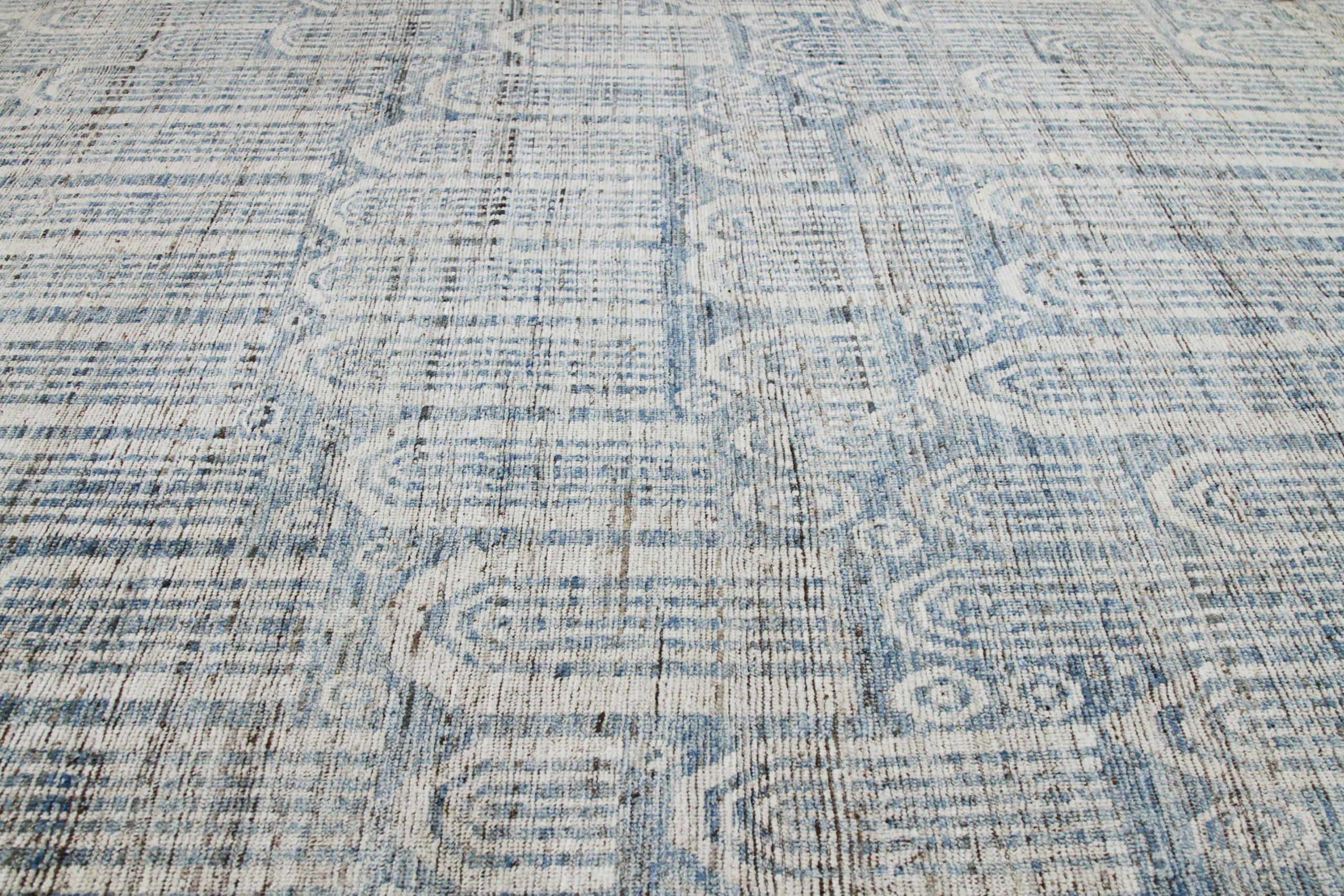 Afghanistan Moroccan Area Rugs Circa 1990 - Wool Blue Ivory Design - 89779 In Excellent Condition For Sale In Dallas, TX