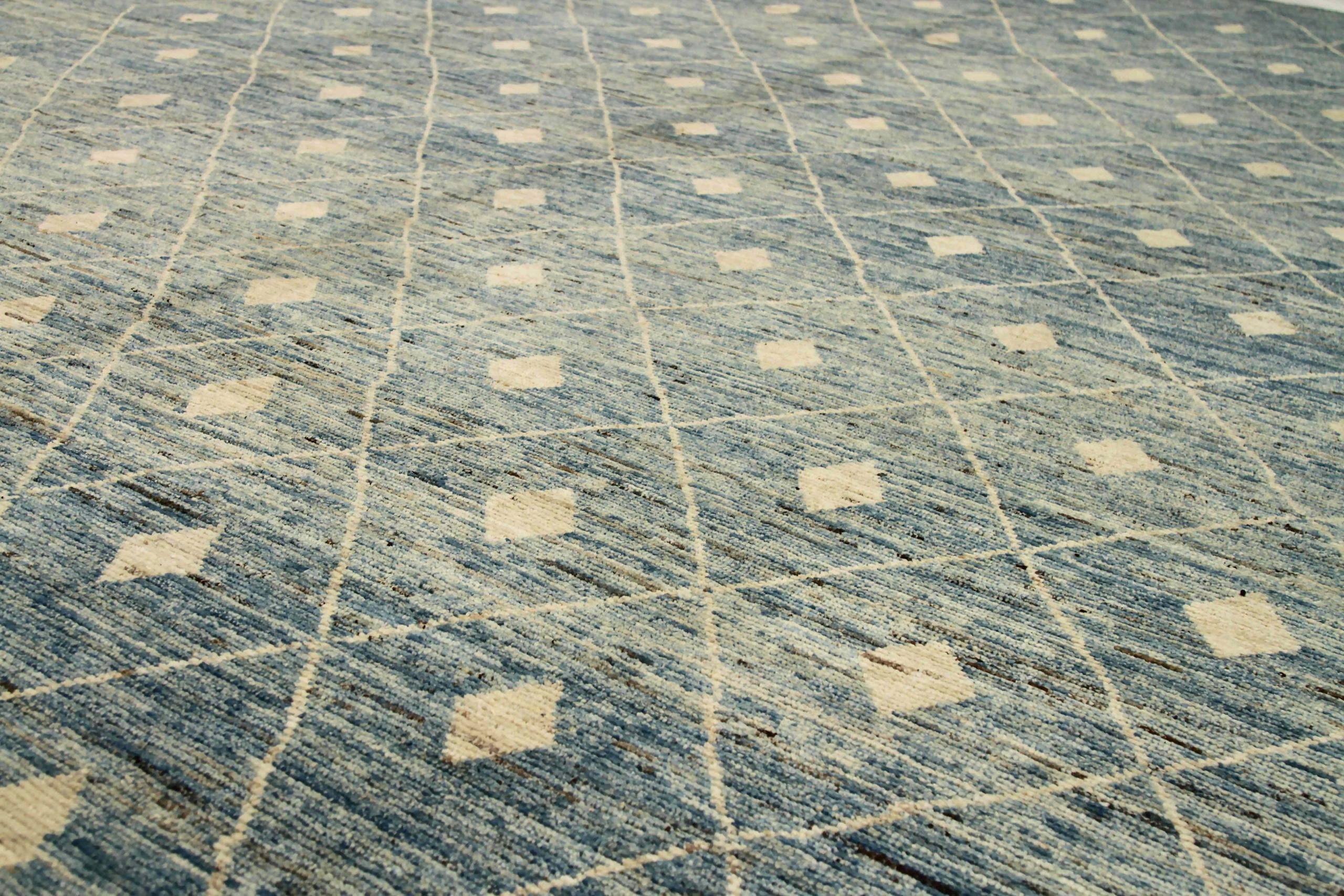Afghano Tappeti marocchini Afghanistan Circa 1990 - Lana Blu Avorio Design - 90424 in vendita