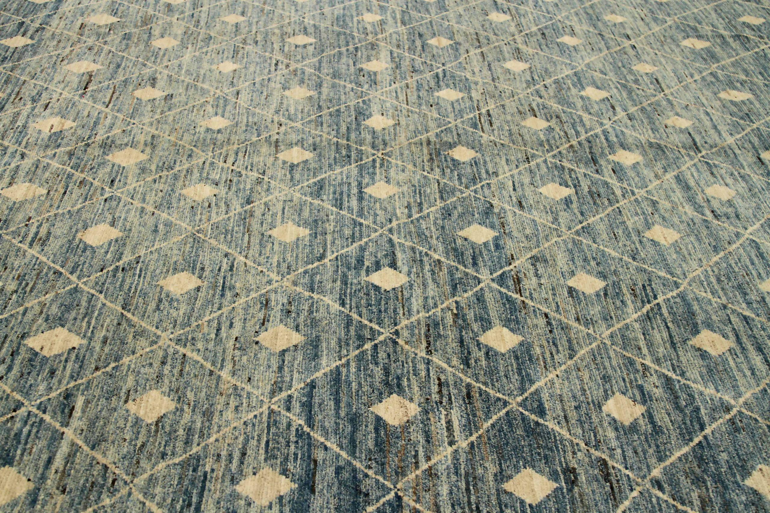 Tappeti marocchini Afghanistan Circa 1990 - Lana Blu Avorio Design - 90424 In condizioni ottime in vendita a Dallas, TX