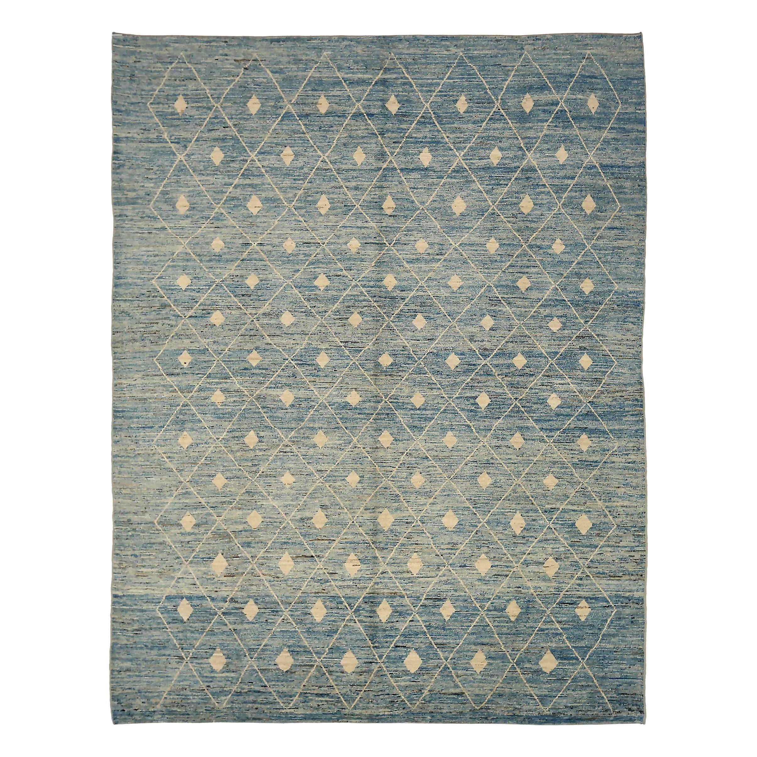 Tapis marocains d'Afghanistan datant d'environ 1990, motif en laine bleu ivoire - 90424