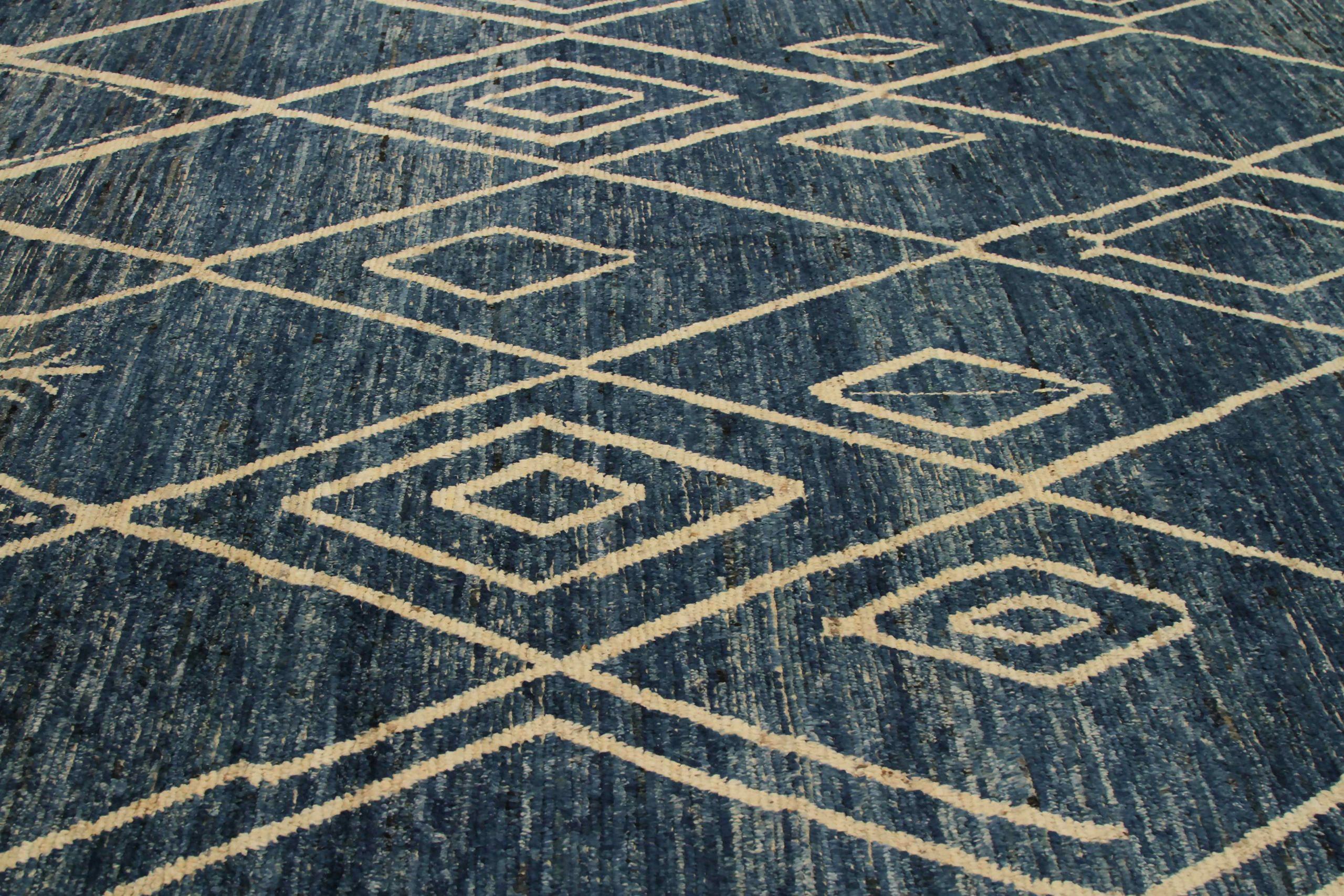 Afghano Tappeti marocchini Afghanistan Circa 1990 - Lana Blu Avorio Design - 90436 in vendita
