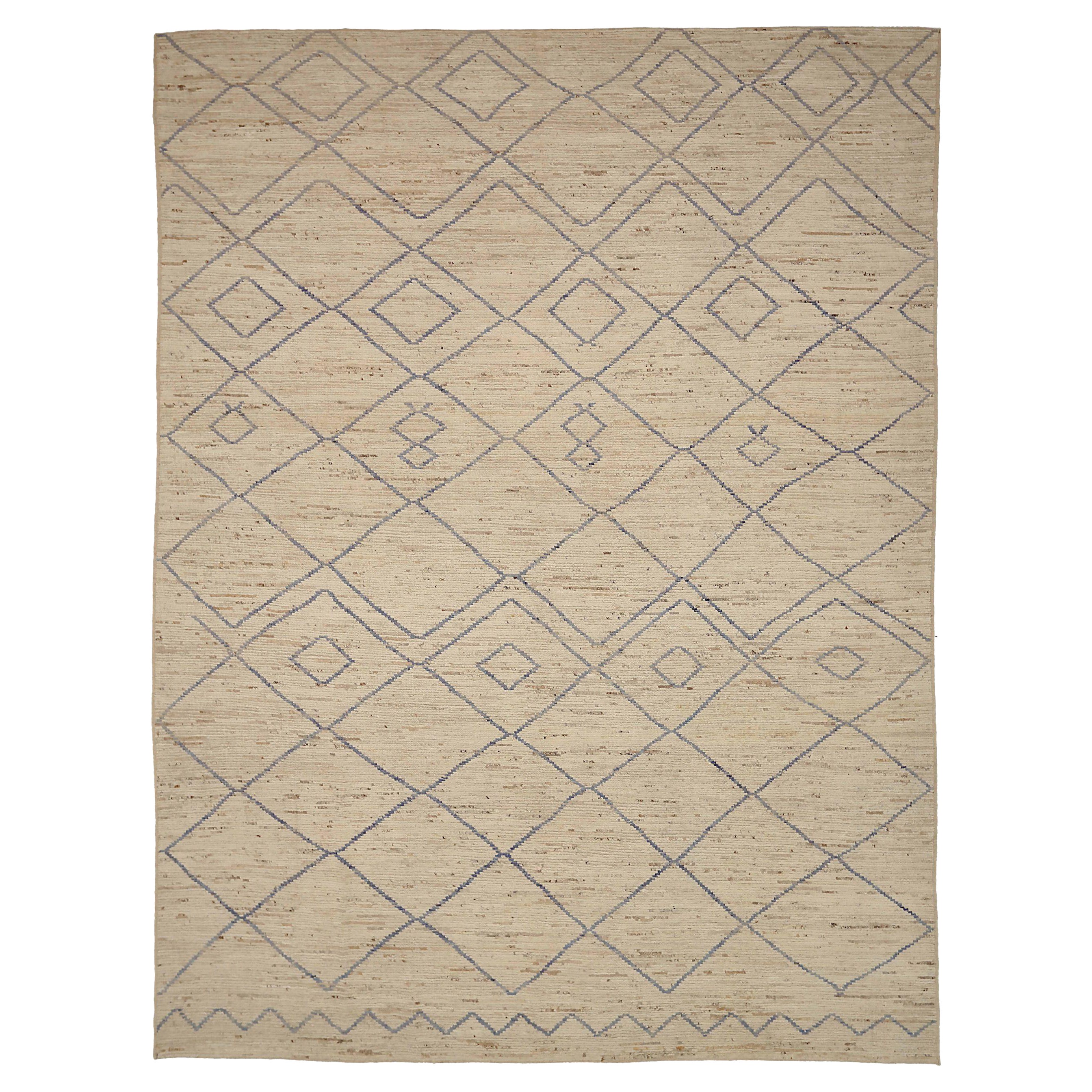 Tapis marocains d'Afghanistan datant d'environ 1990, motif en laine bleu ivoire - 90534