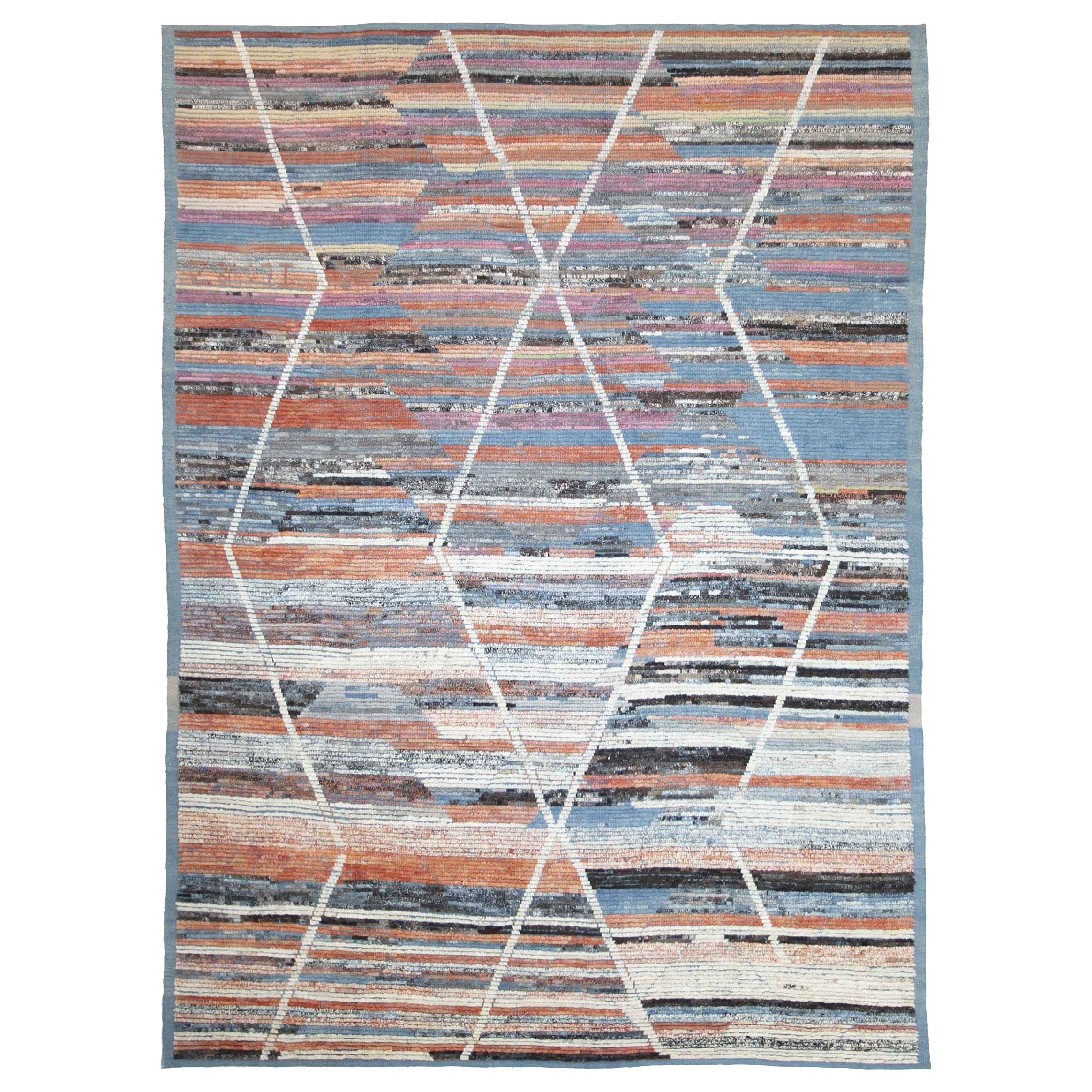 Tapis marocains d'Afghanistan datant d'environ 1990 - Laine bleu ivoire orange - 89845