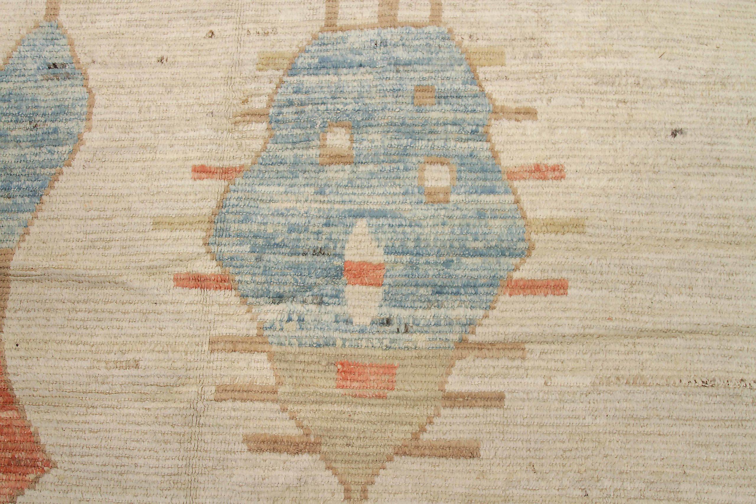 Tappeti marocchini Afghanistan Circa 1990 - Lana Blu Avorio Arancione - 92246 In condizioni ottime in vendita a Dallas, TX