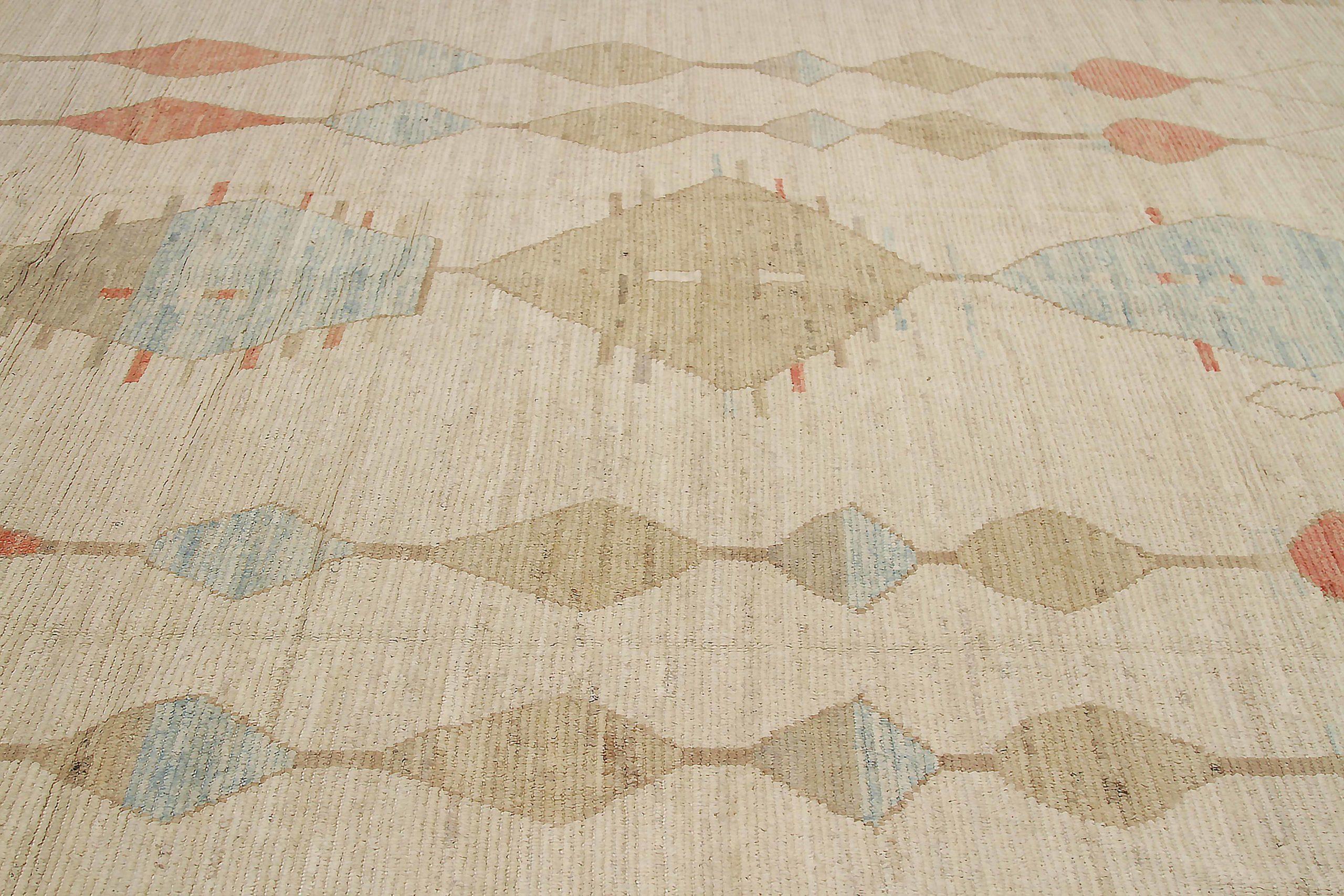 Tribal Afghanistan Moroccan Area Rugs Circa 1990 - Wool Blue Ivory Orange Taupe - 92225 For Sale