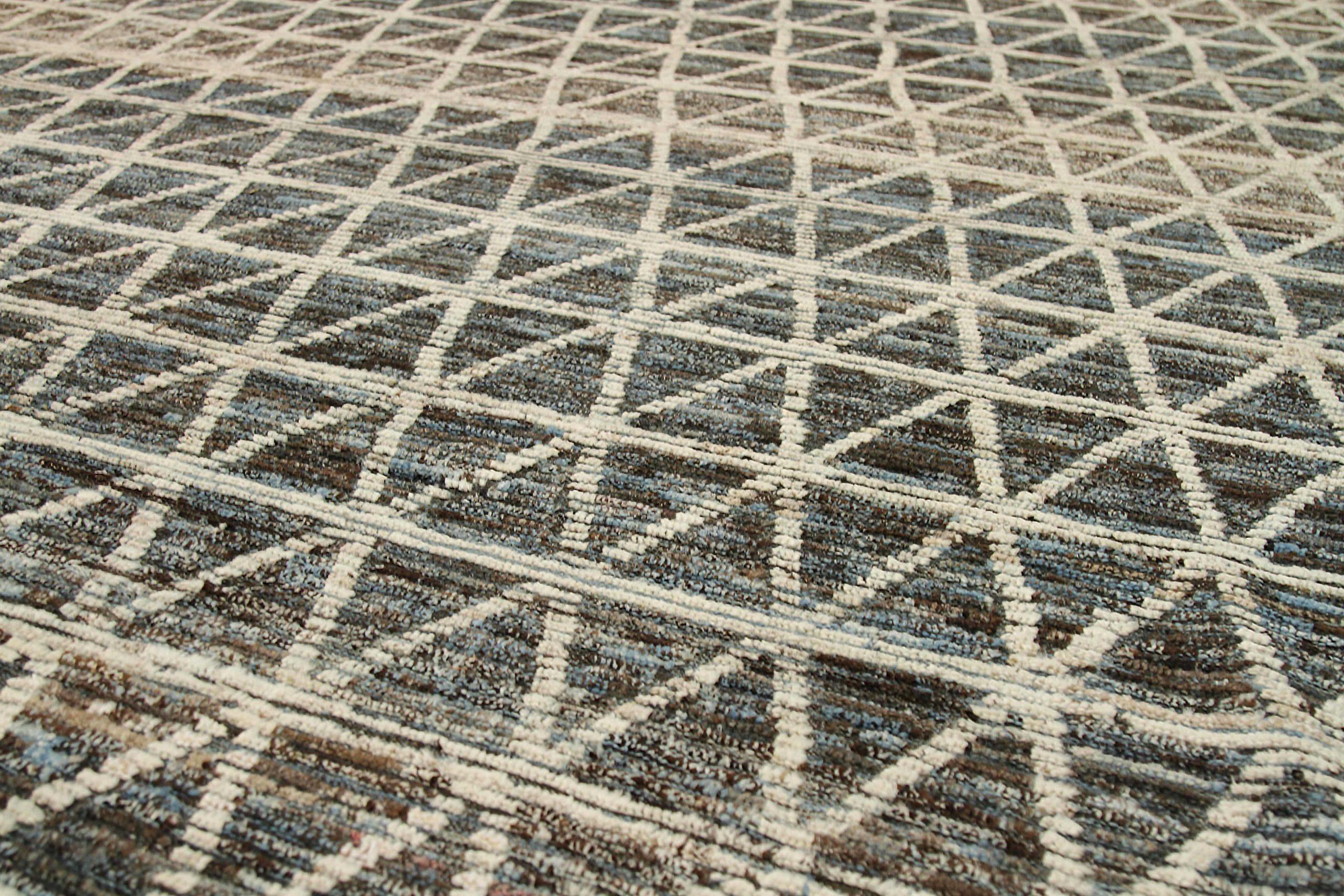 20th Century Afghanistan Moroccan Area Rugs Circa 1990 - Wool Brown Gray Ivory Design - 90572 For Sale