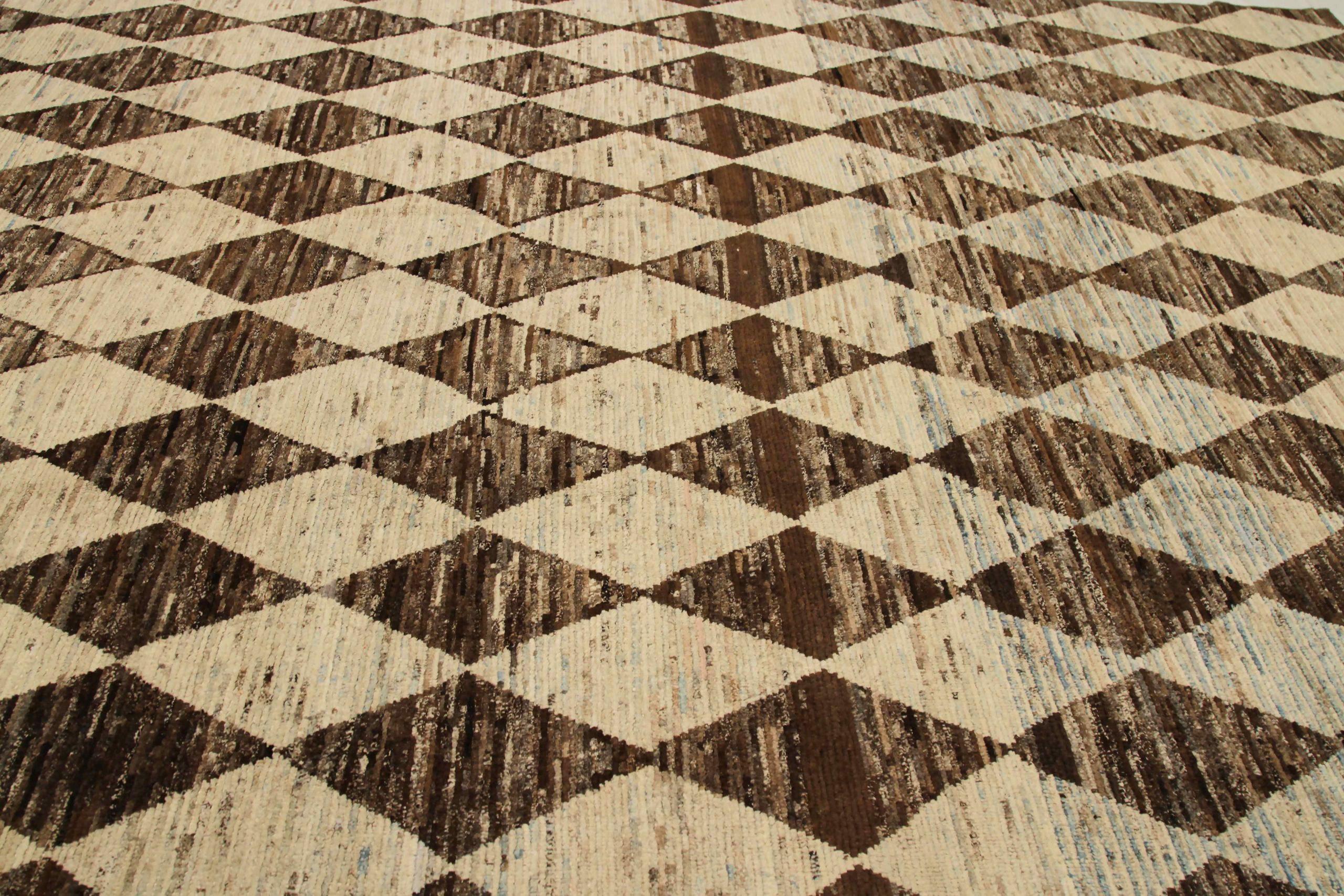 20th Century Afghanistan Moroccan Area Rugs Circa 1990 - Wool Brown Ivory Design - 90444 For Sale