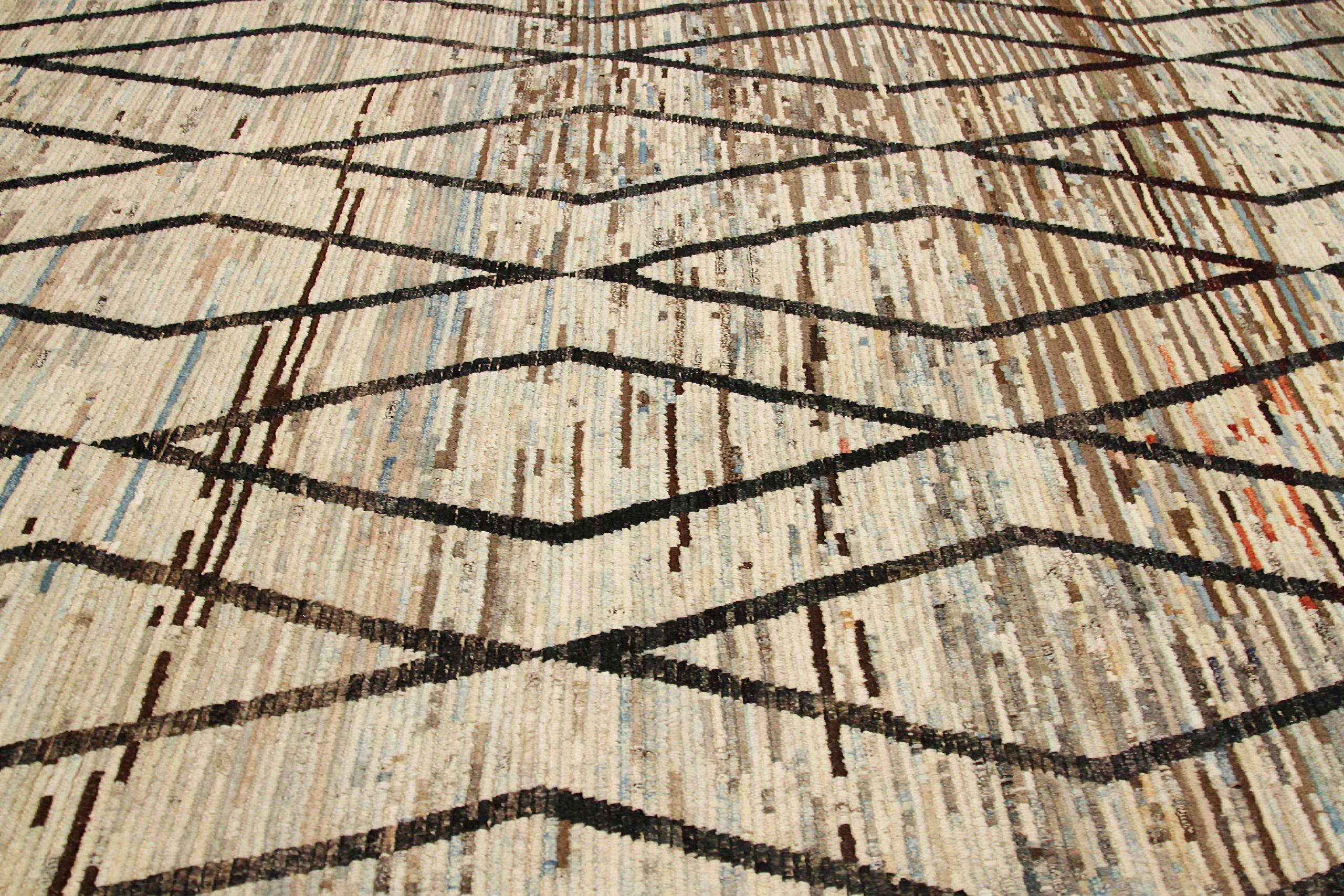 20th Century Afghanistan Moroccan Area Rugs Circa 1990 - Wool Brown Ivory Design - 90493 For Sale