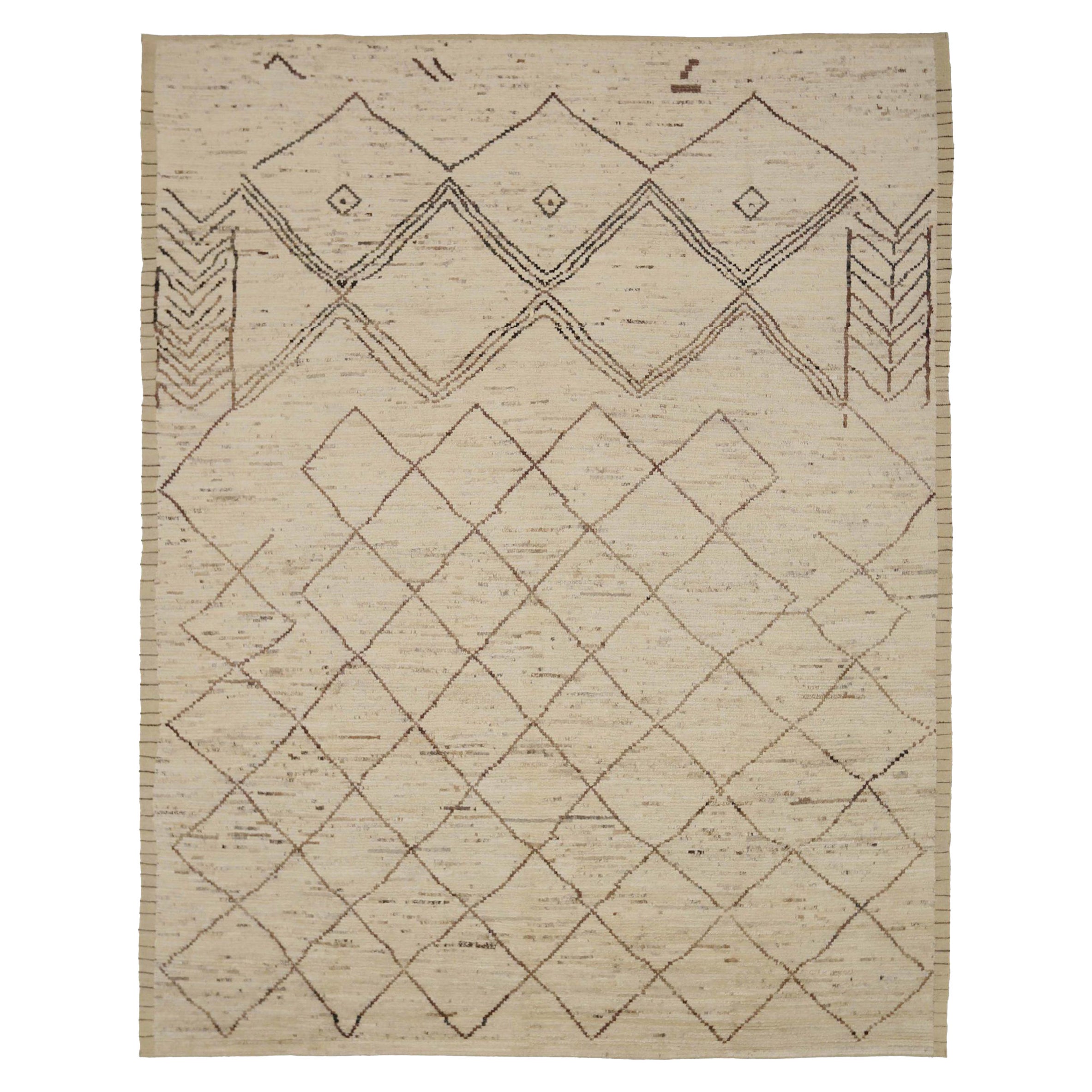 Afghanistan Marokkanische Teppiche Circa 1990 - Wolle Braun Elfenbein Design - 90497 im Angebot