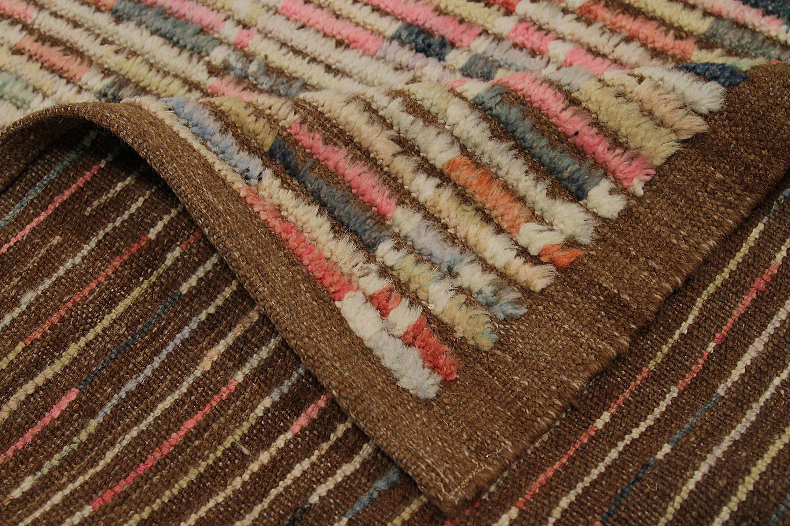 Afghanistan Tapis de zone marocain Circa 1990 - Laine Brown Ivory Pink Design - 90395 en vente 1