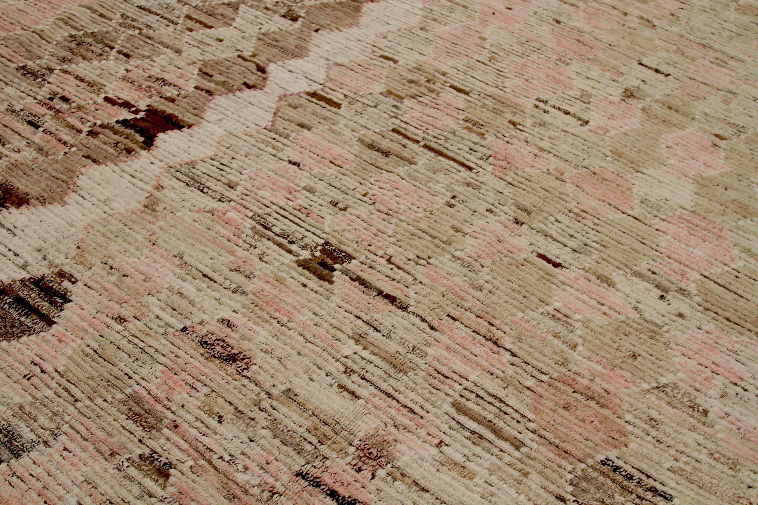 Afghanistan Marokkanische Teppiche Circa 1990 - Wolle Braun Elfenbein Rosa Design - 92303 im Zustand „Hervorragend“ im Angebot in Dallas, TX
