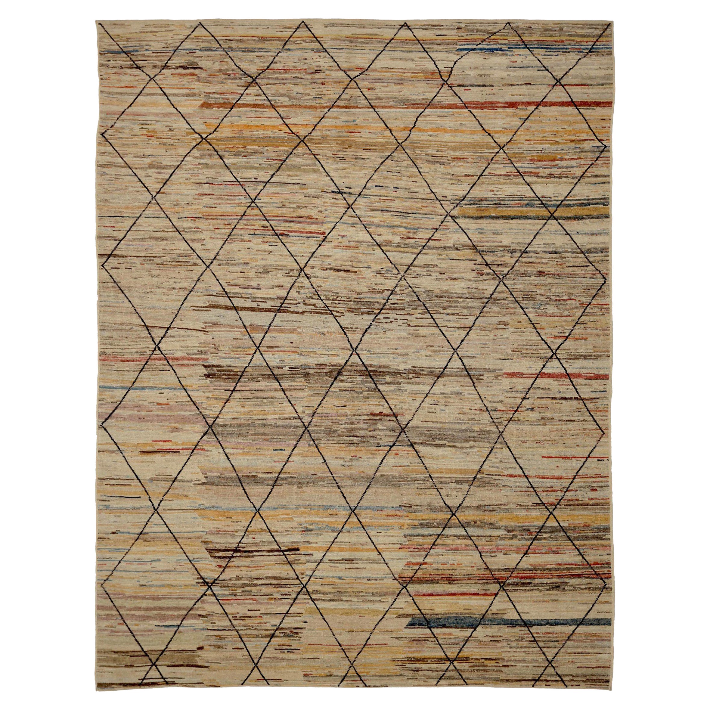 Afghanistan Tapis marocain Circa 1990 - Laine Brown Ivoire Rouge Jaune - 90514