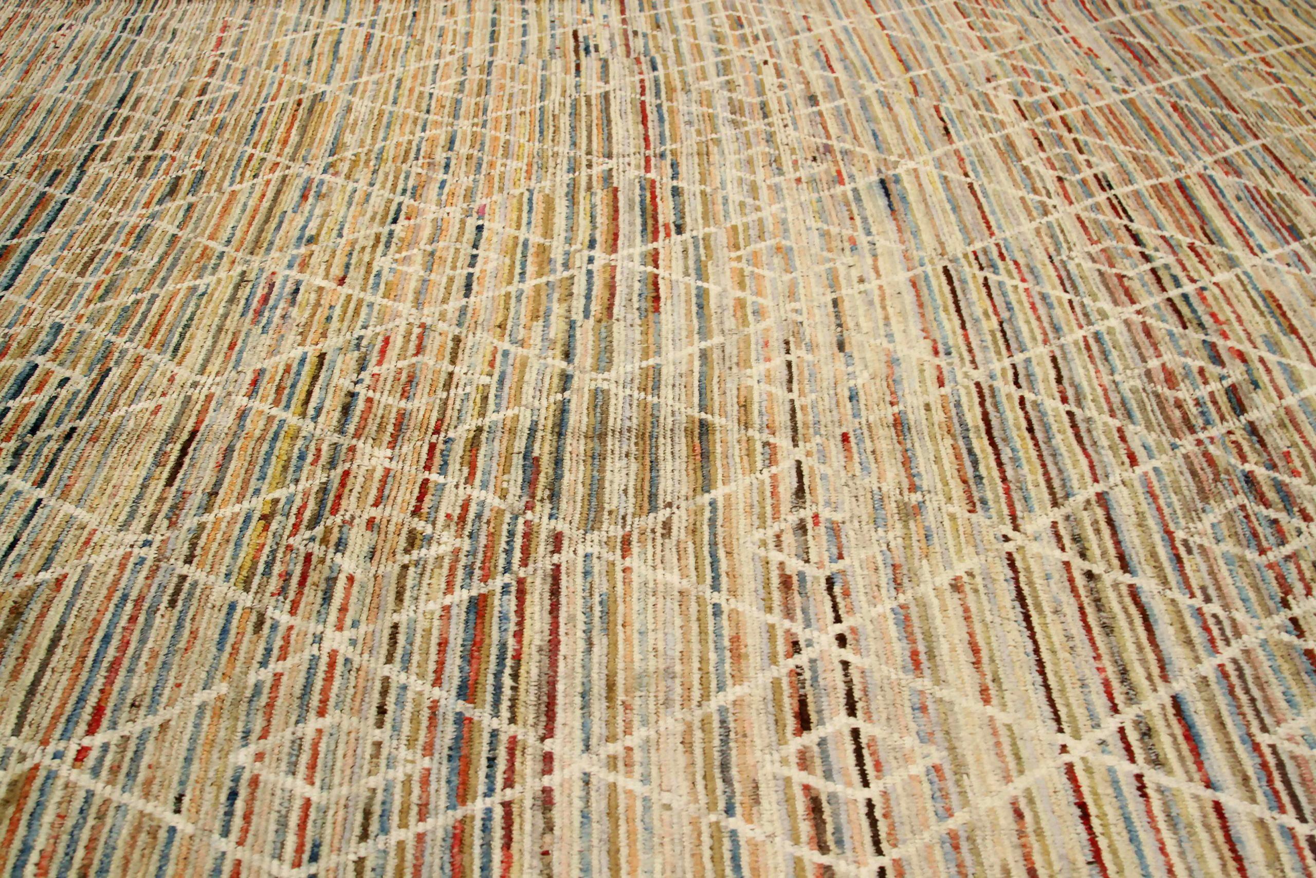 20th Century Afghanistan Moroccan Area Rugs Circa 1990 - Wool Ivory Pink Yellow - 90418 For Sale
