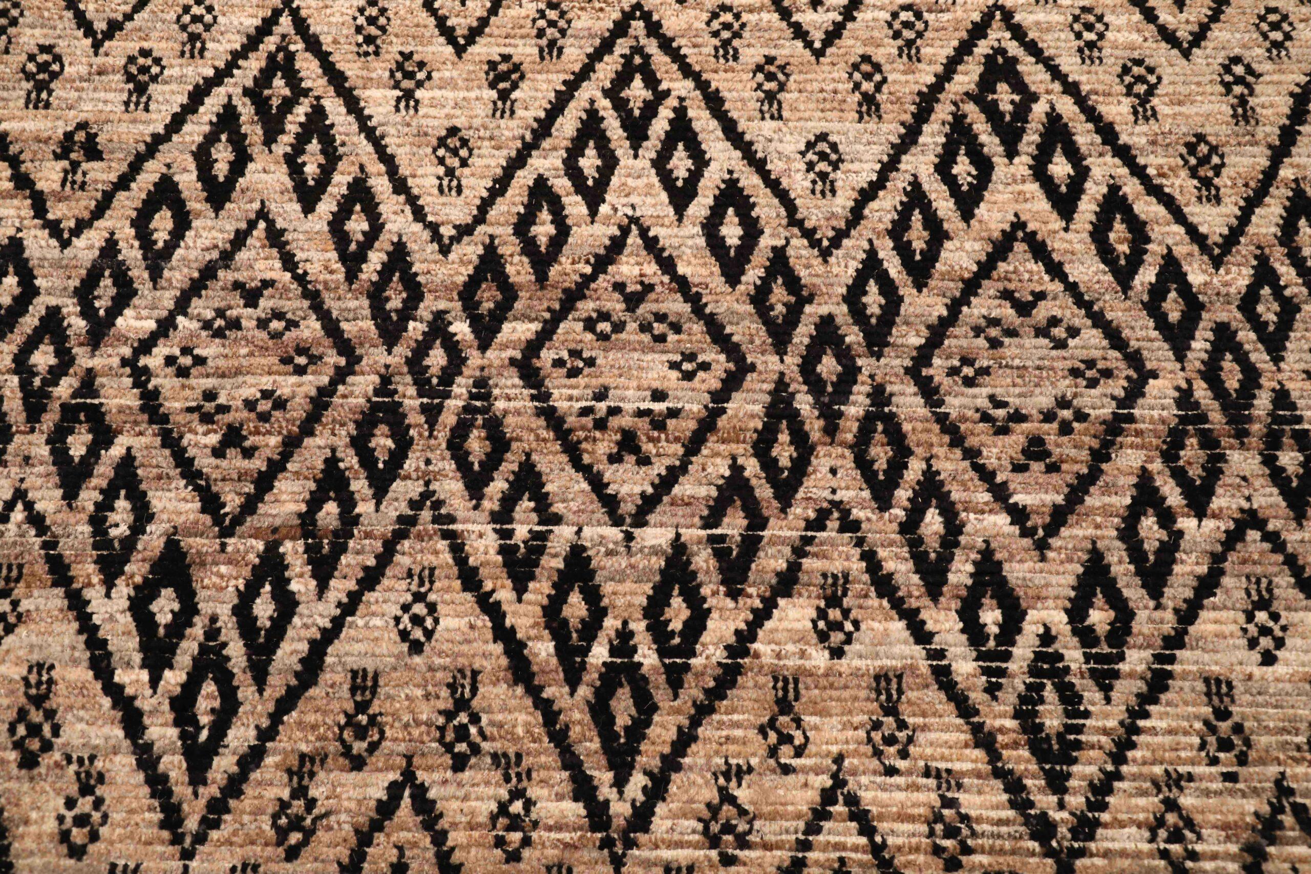 Afghano Tappeti Afghanistan Moroccan Area Rugs - Lana Nero Marrone Design - 96420 in vendita