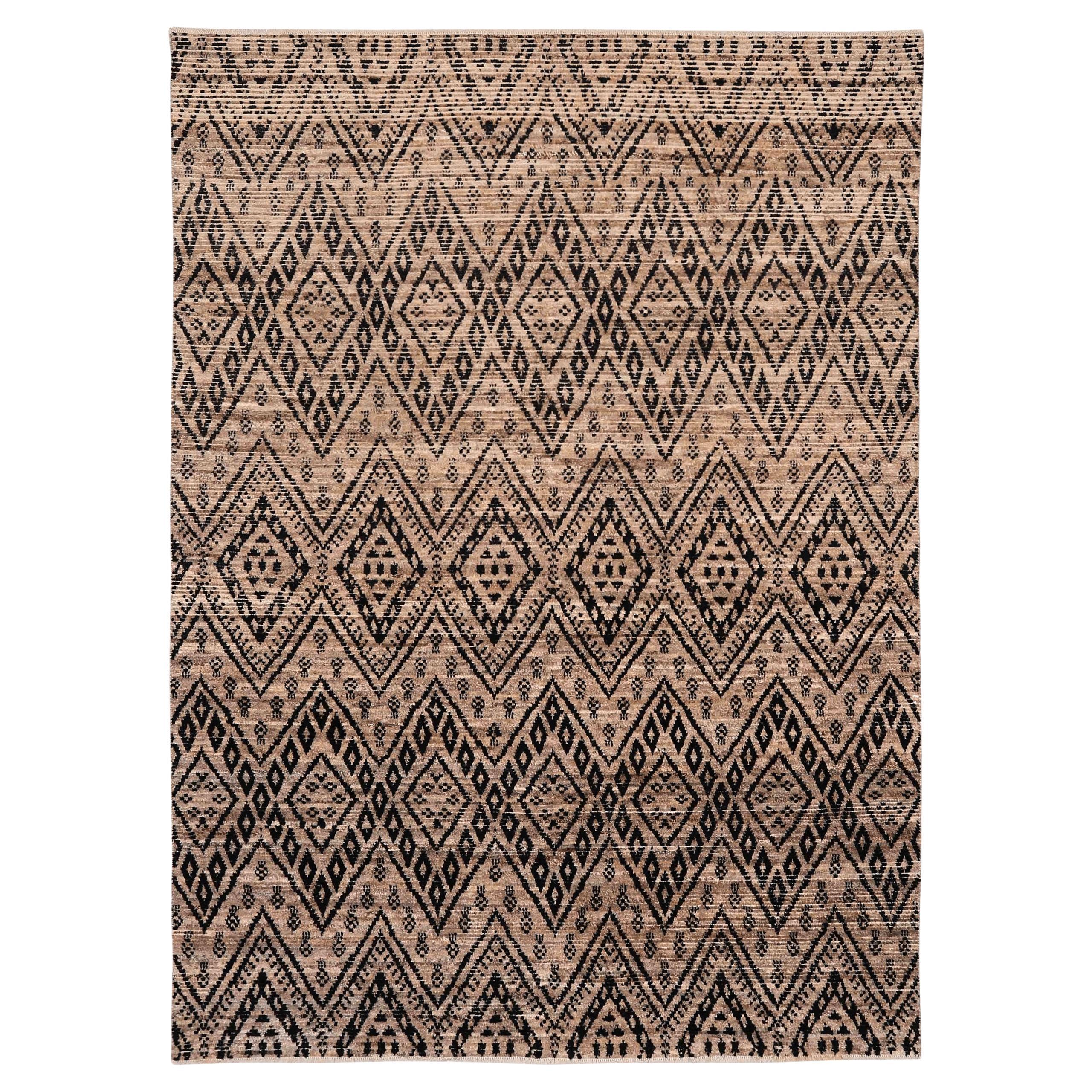Afghanistan Moroccan Area Rugs - Wool Black Brown Design - 96420