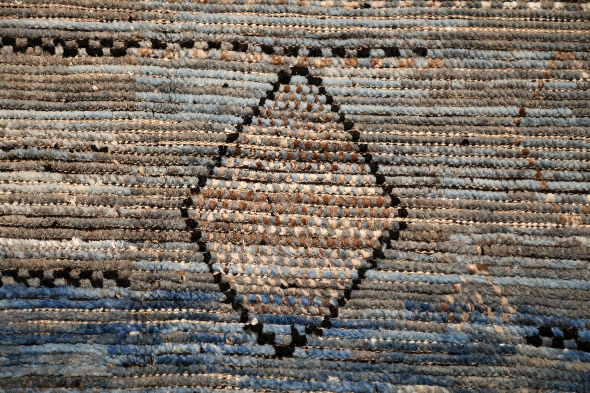 Annodato a mano Tappeti Afghanistan Moroccan Area Rugs - Lana Blue Brown Design - 94337 in vendita