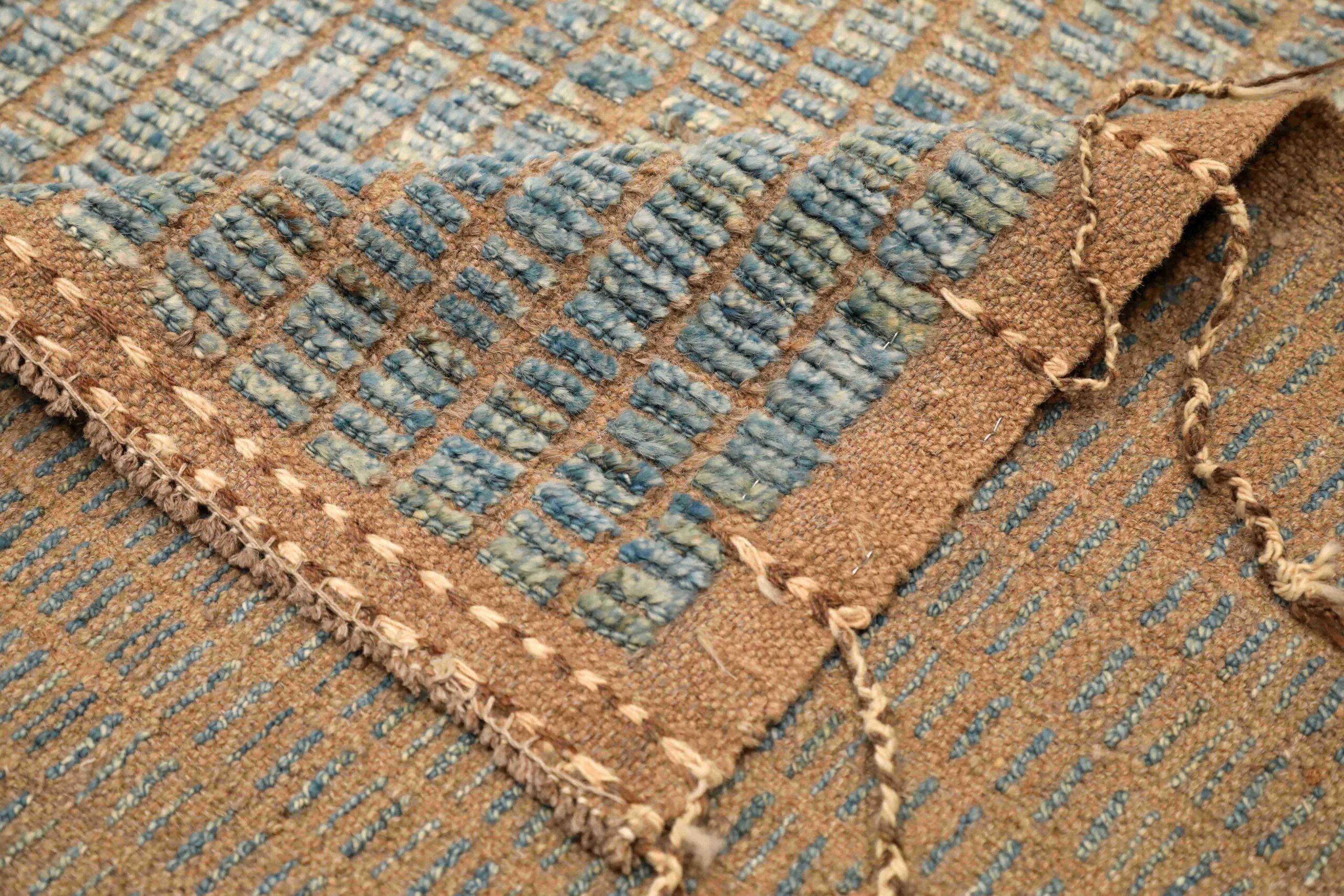Tribal Afghanistan Tapis de sol marocain - Laine Bleu Brown Design - 96398 en vente