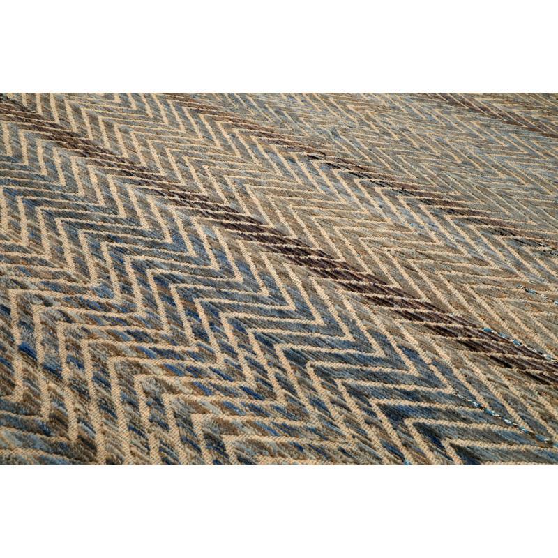 Tribale Tappeti Afghanistan Moroccan Area Rugs - Lana Blu Marrone Avorio Design - 94352 in vendita