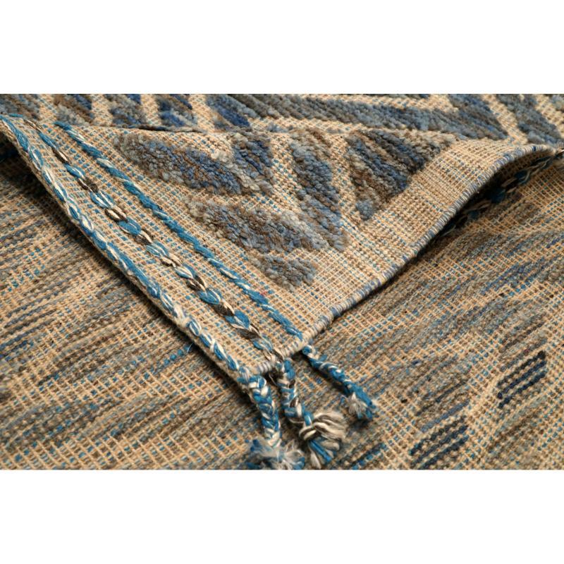 Afghano Tappeti Afghanistan Moroccan Area Rugs - Lana Blu Marrone Avorio Design - 94352 in vendita