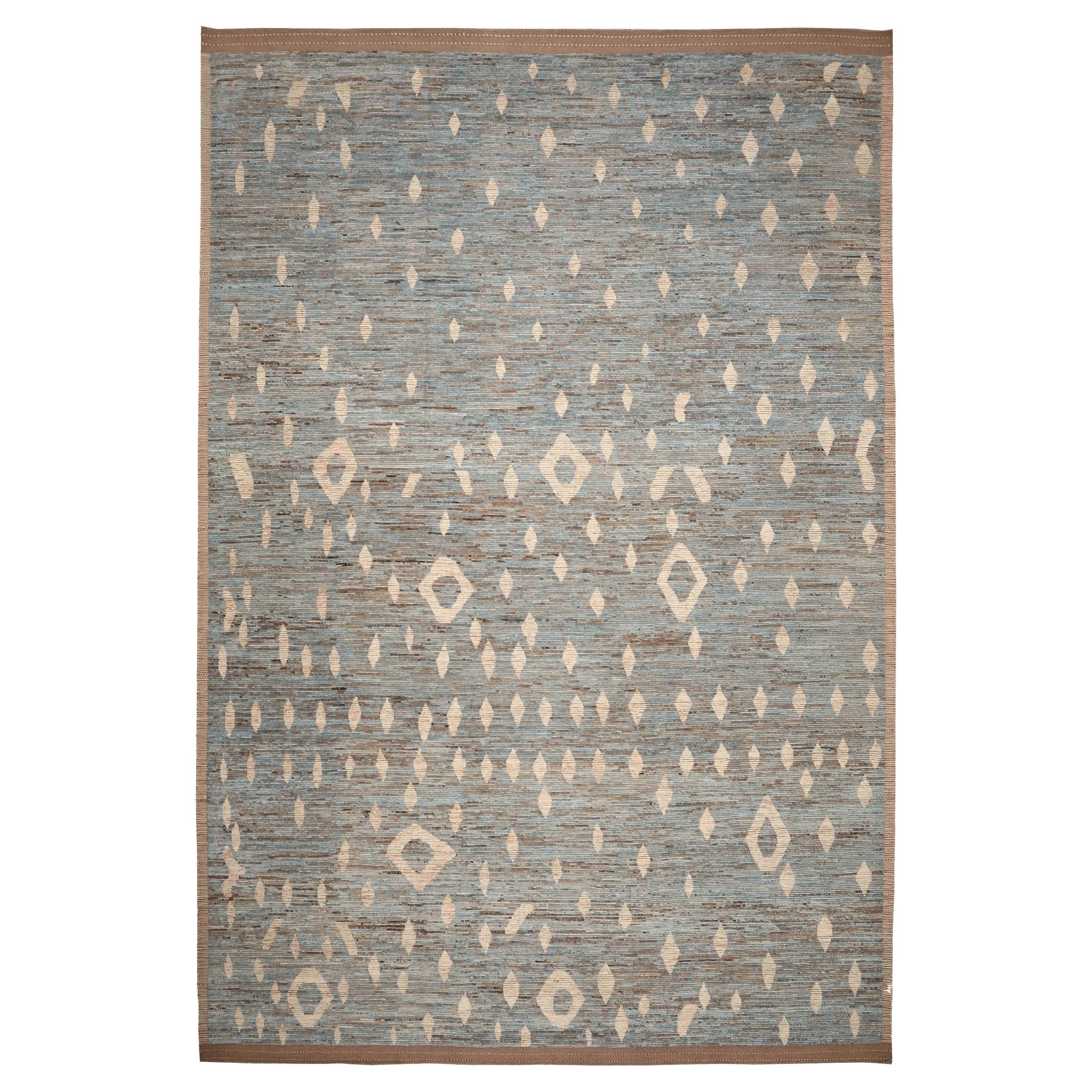 Afghanistan Moroccan Area Rugs - Wool Blue Brown Ivory Design - 96350