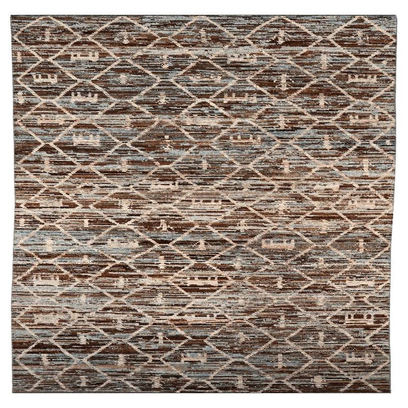 Afghanistan Moroccan Area Rugs - Wool Blue Brown Ivory Design - 96366
