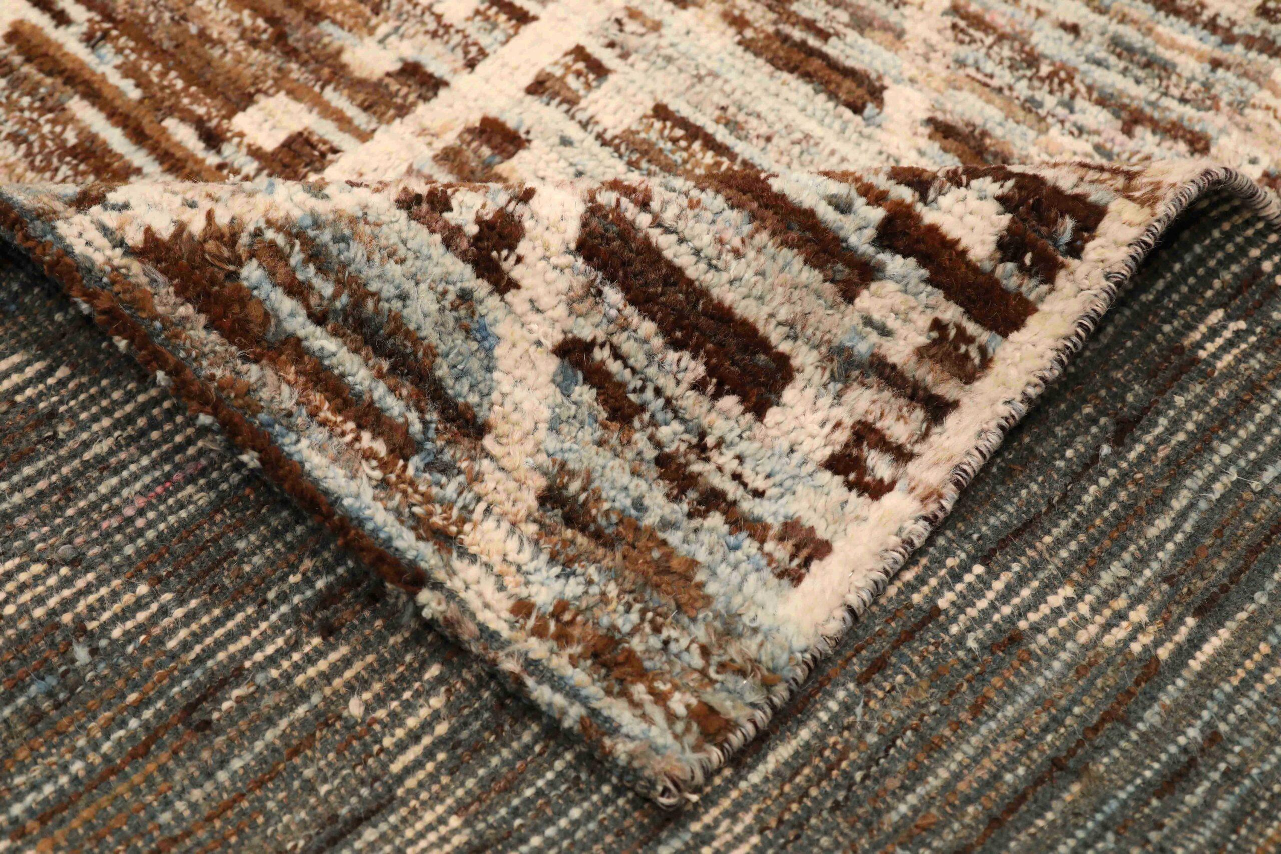 Afghanistan Marokkanische Teppiche - Wolle Blau Braun Elfenbein Design - 96386 (Afghanisch) im Angebot