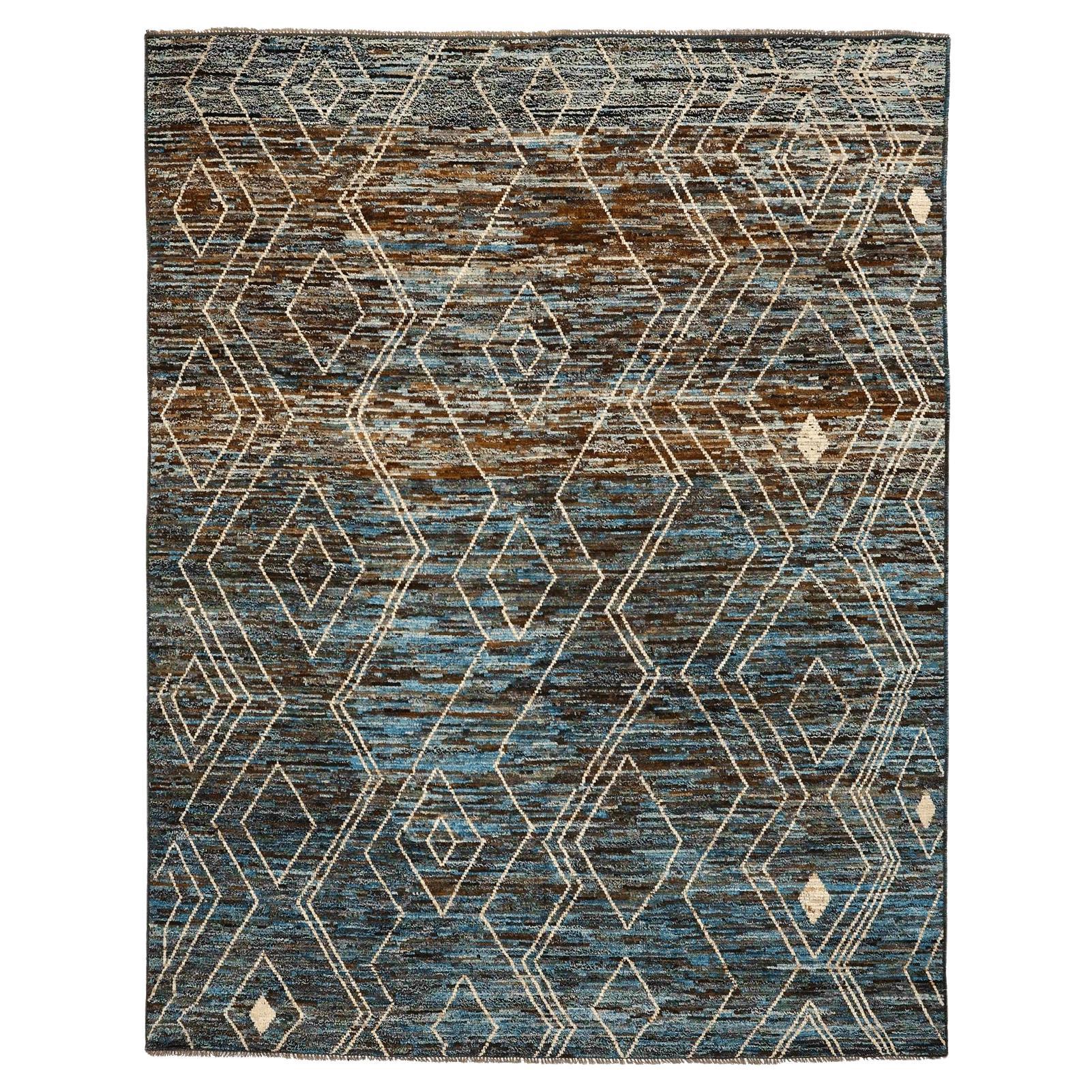 Afghanistan Moroccan Area Rugs - Wool Blue Brown Ivory Design - 96386