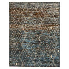 Tappeti Afghanistan Moroccan Area Rugs - Lana Blu Marrone Avorio Design - 96386