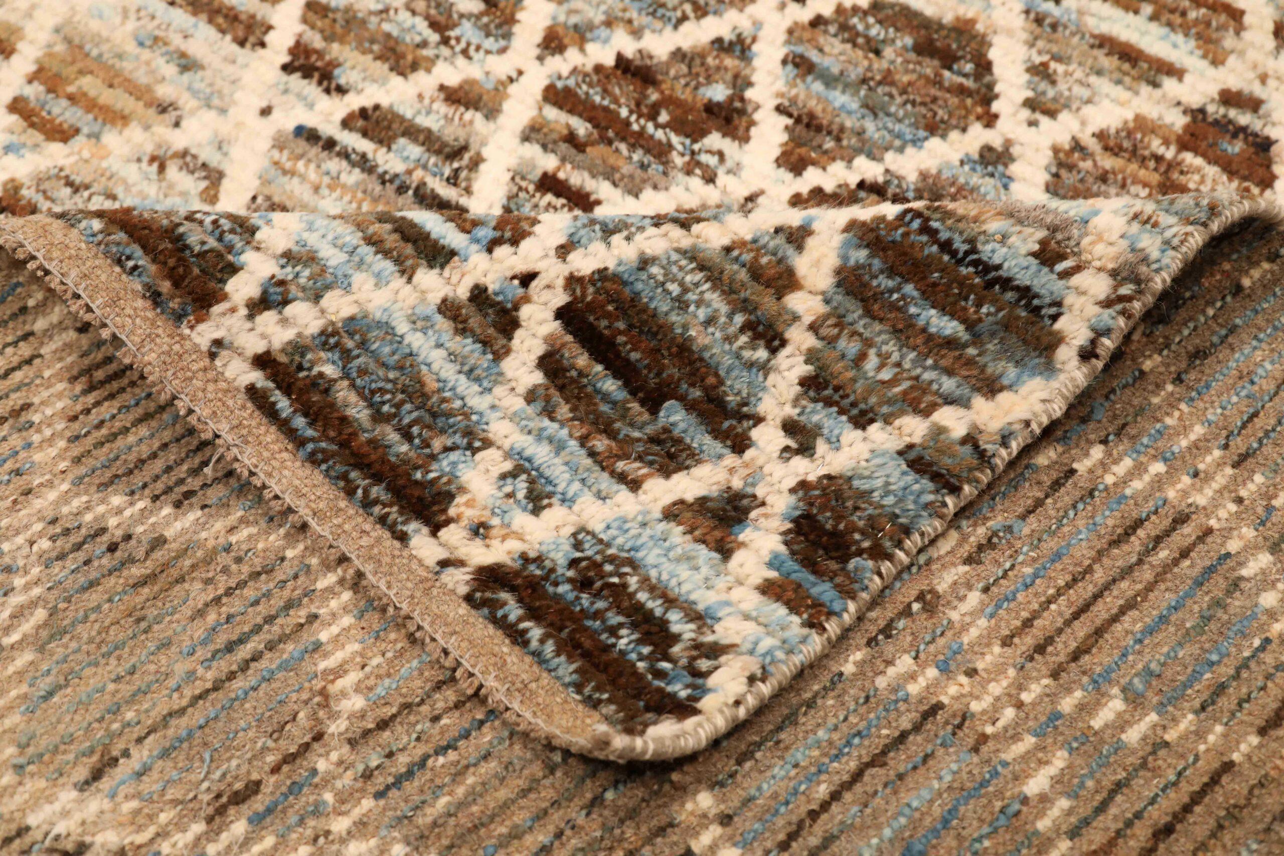 Tribal Afghanistan Moroccan Area Rugs - Wool Blue Brown Ivory Design - 96387 For Sale