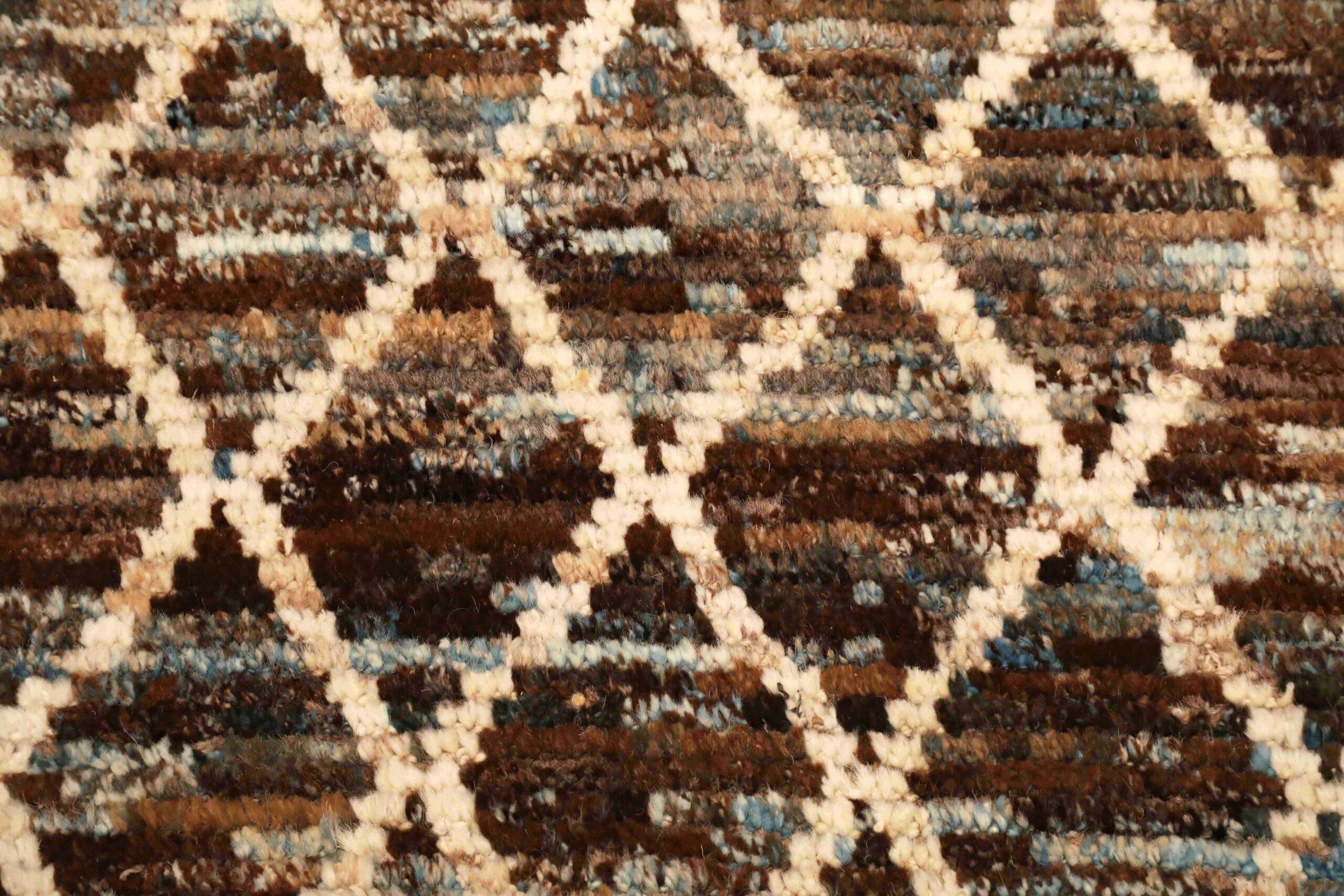 Afghanistan Moroccan Area Rugs - Wool Blue Brown Ivory Design - 96387 In Excellent Condition For Sale In Dallas, TX