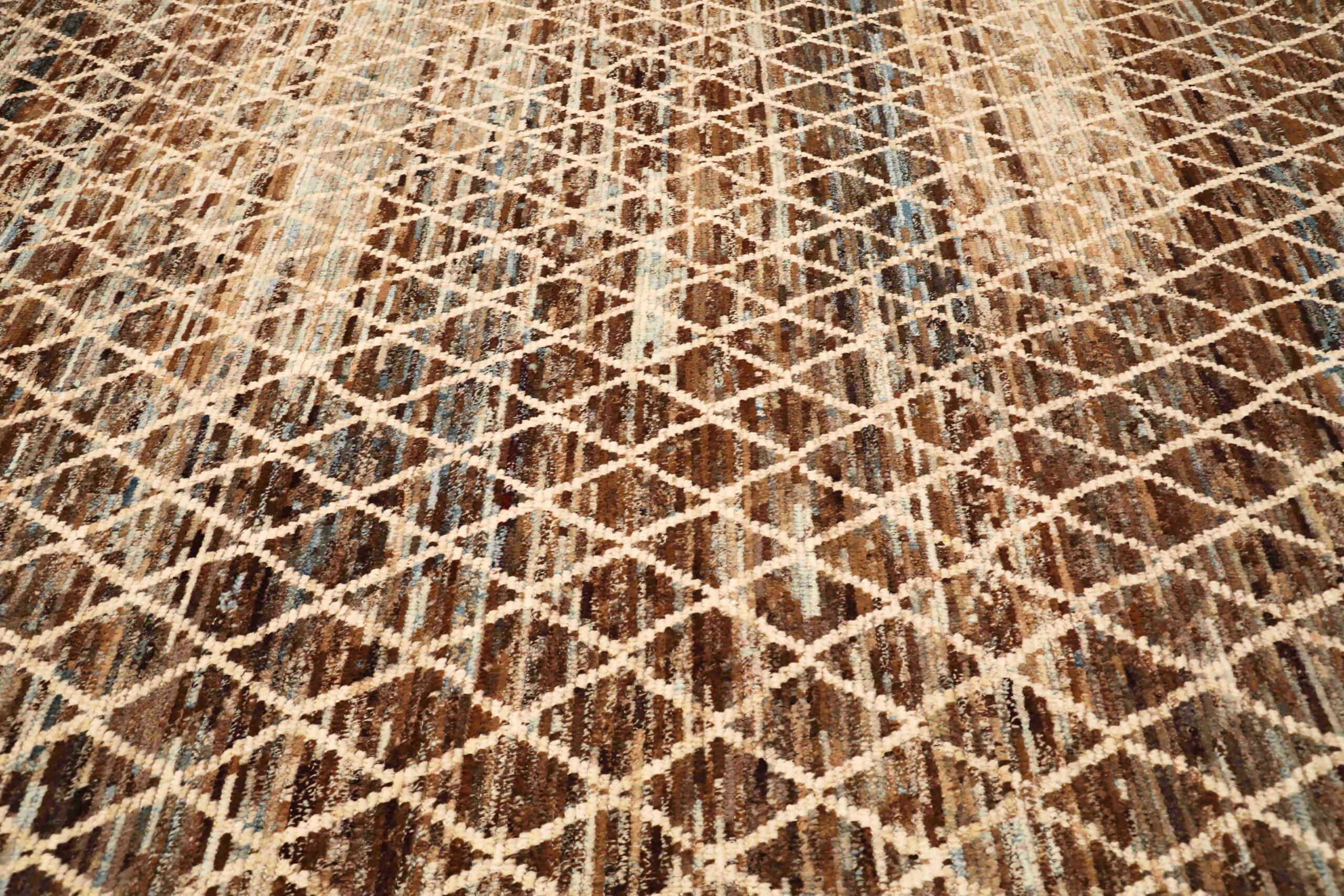 20th Century Afghanistan Moroccan Area Rugs - Wool Blue Brown Ivory Design - 96387 For Sale