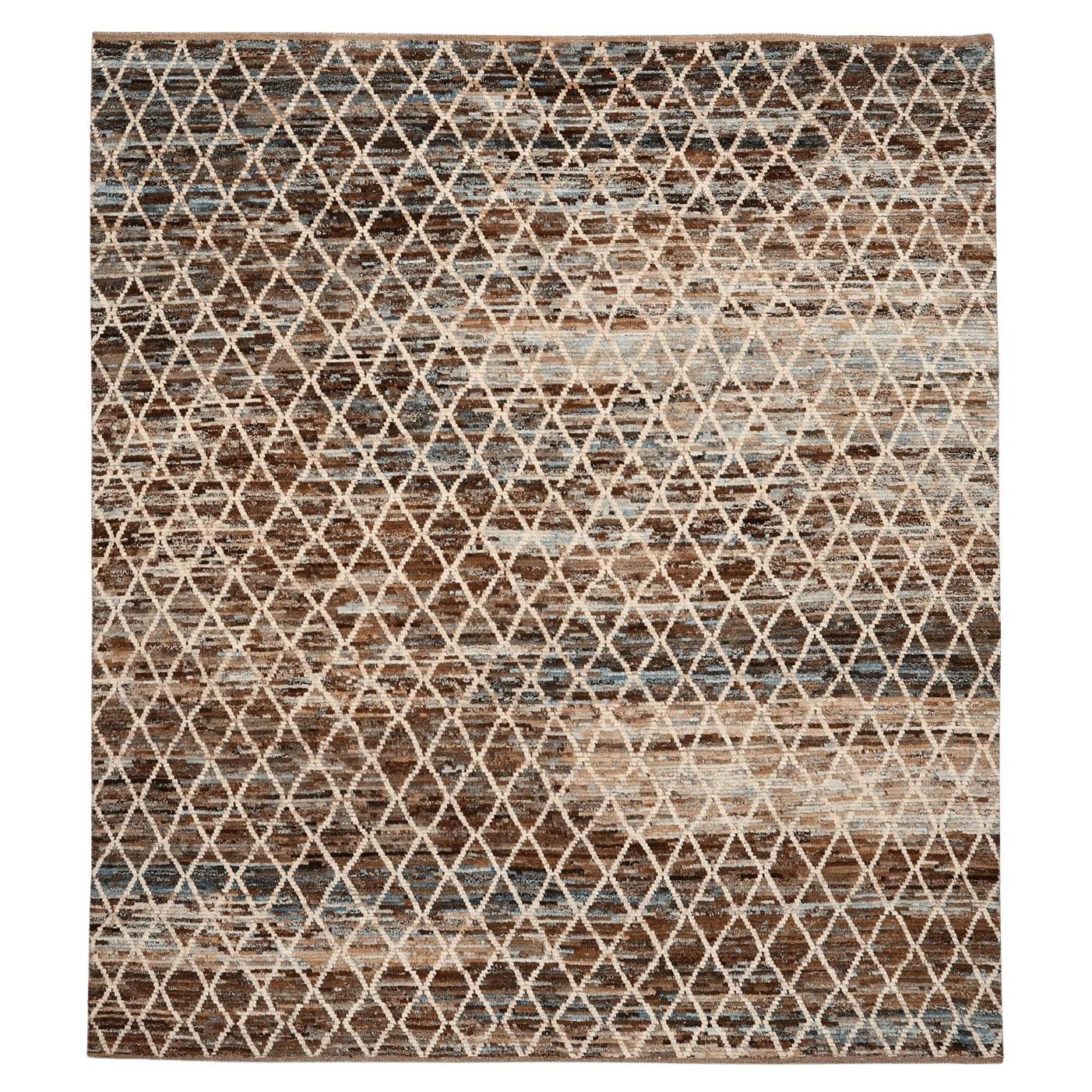 Afghanistan Moroccan Area Rugs - Wool Blue Brown Ivory Design - 96387 For Sale