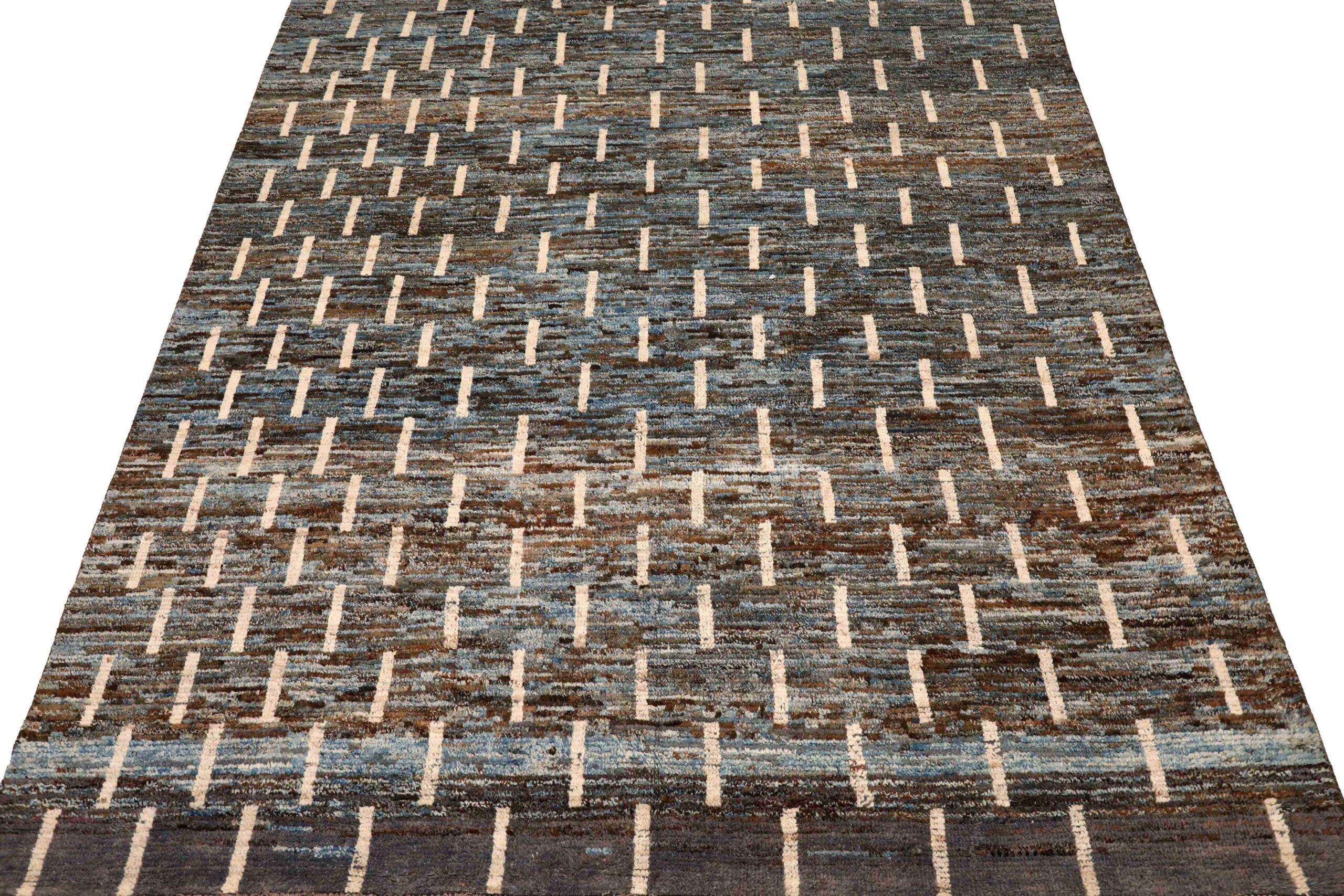Tribal Afghanistan Moroccan Area Rugs - Wool Blue Brown Ivory Design - 96421 For Sale