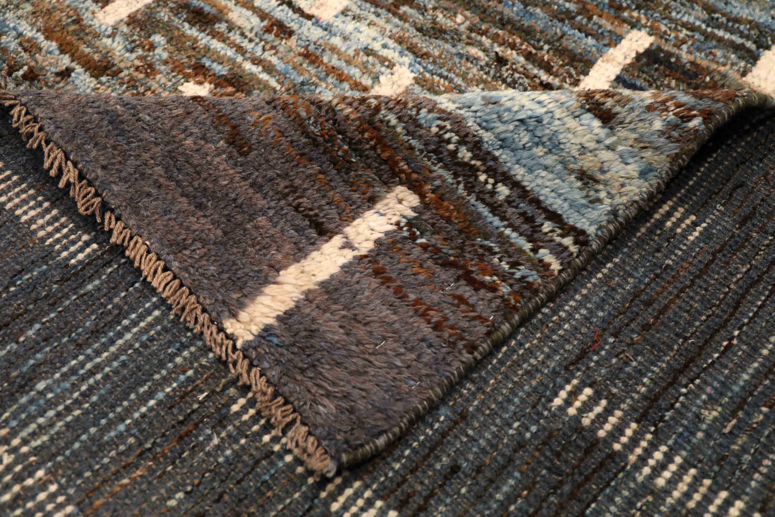 Afghanistan Moroccan Area Rugs - Wool Blue Brown Ivory Design - 96421 In Excellent Condition For Sale In Dallas, TX