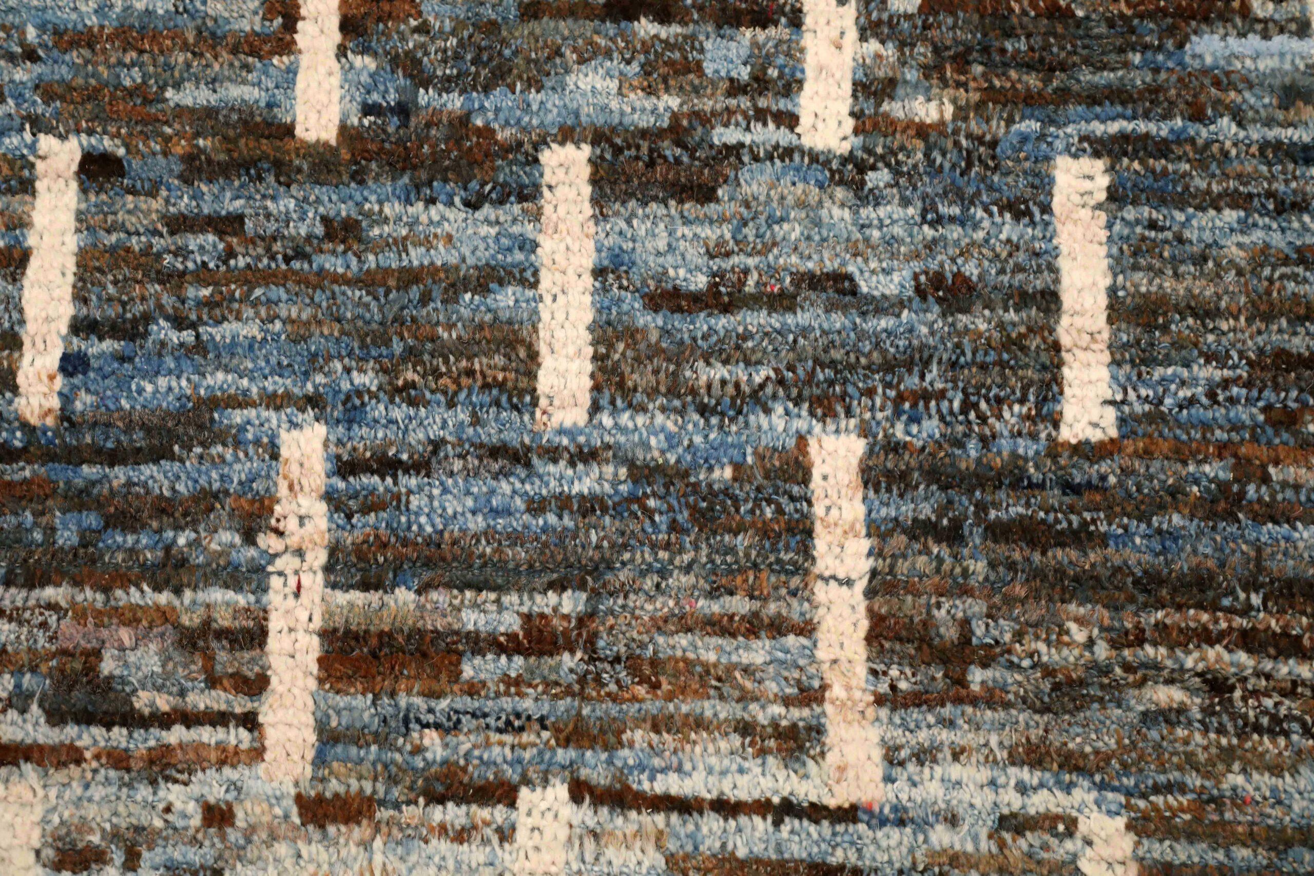 20th Century Afghanistan Moroccan Area Rugs - Wool Blue Brown Ivory Design - 96421 For Sale