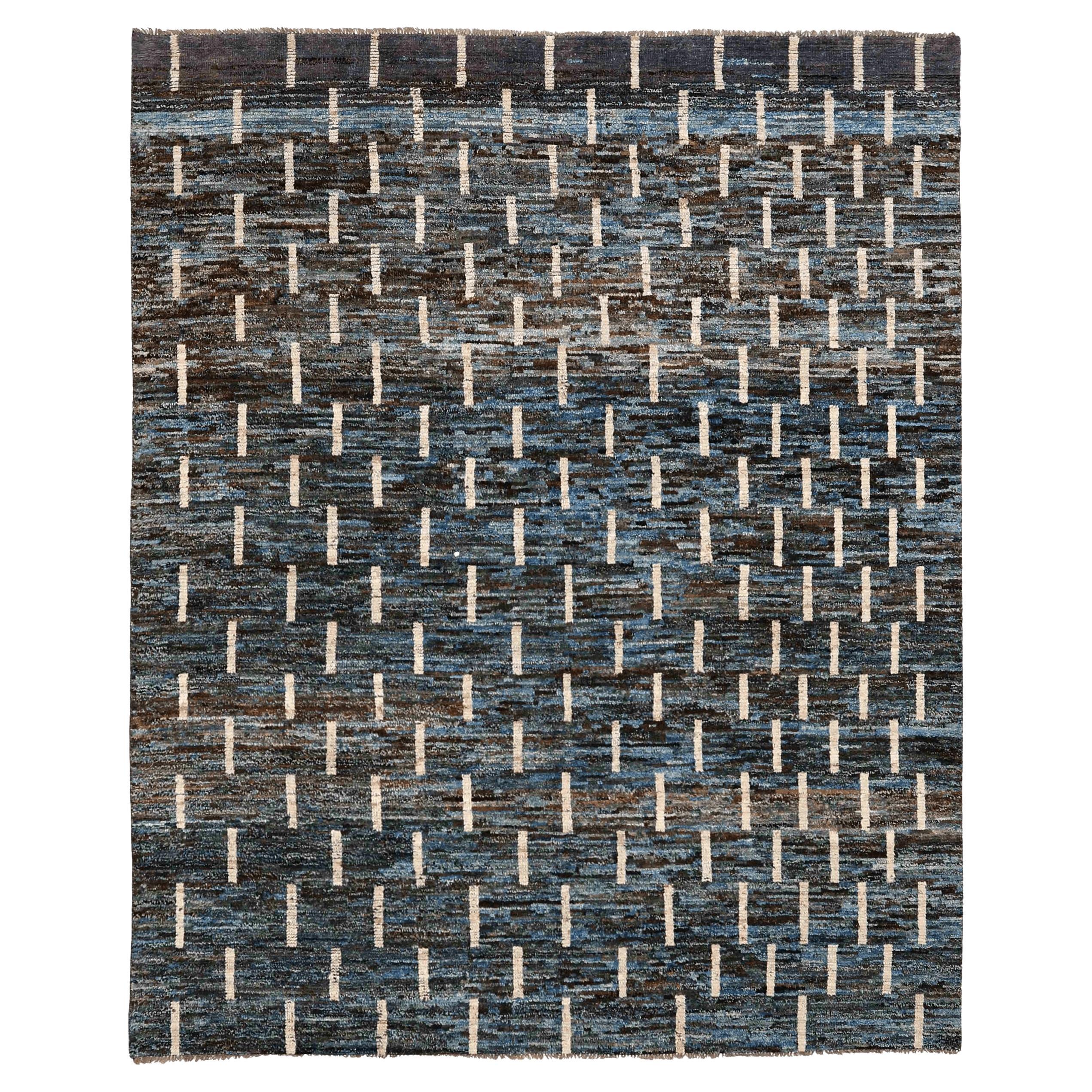 Afghanistan Moroccan Area Rugs - Wool Blue Brown Ivory Design - 96421 For Sale