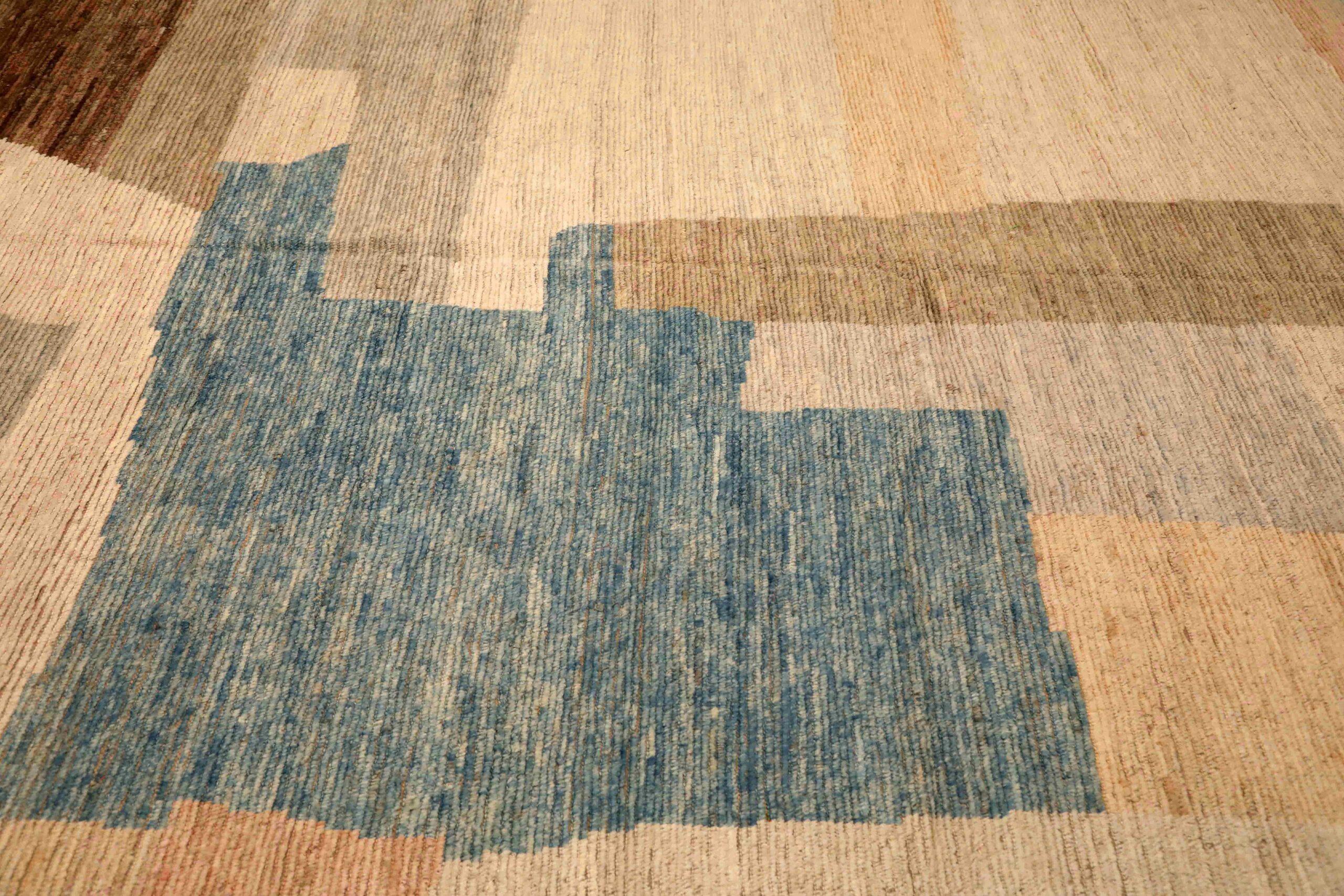 Afganistán Alfombras Marroquíes - Lana Azul Marrón Diseño Marfil - 96437 Anudado a mano en venta