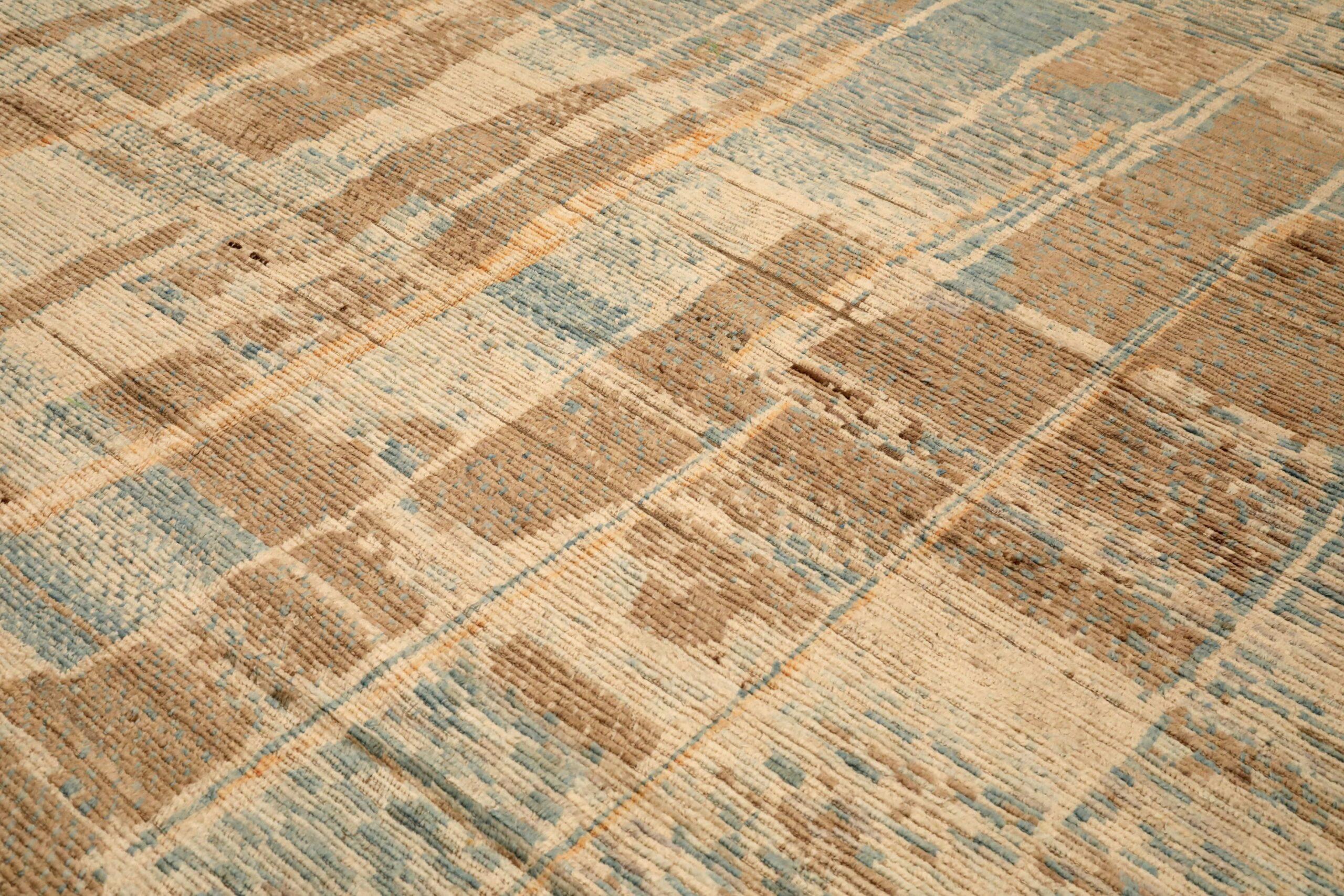Afganistán Alfombras Marroquíes - Lana Azul Marrón Diseño Marfil - 96469 Tribal en venta