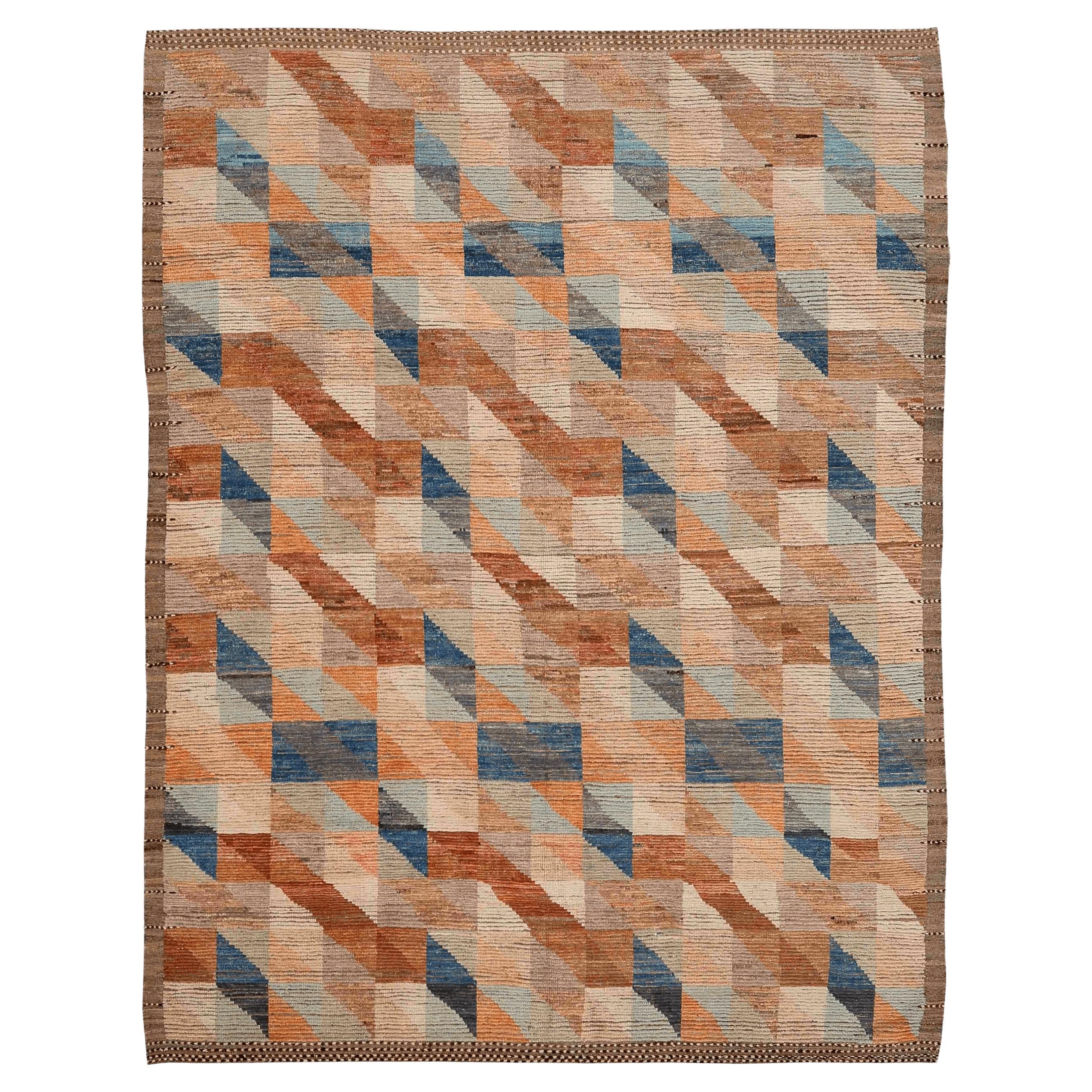 Afghanistan Moroccan Area Rugs - Wool Blue Brown Ivory Orange - 96430