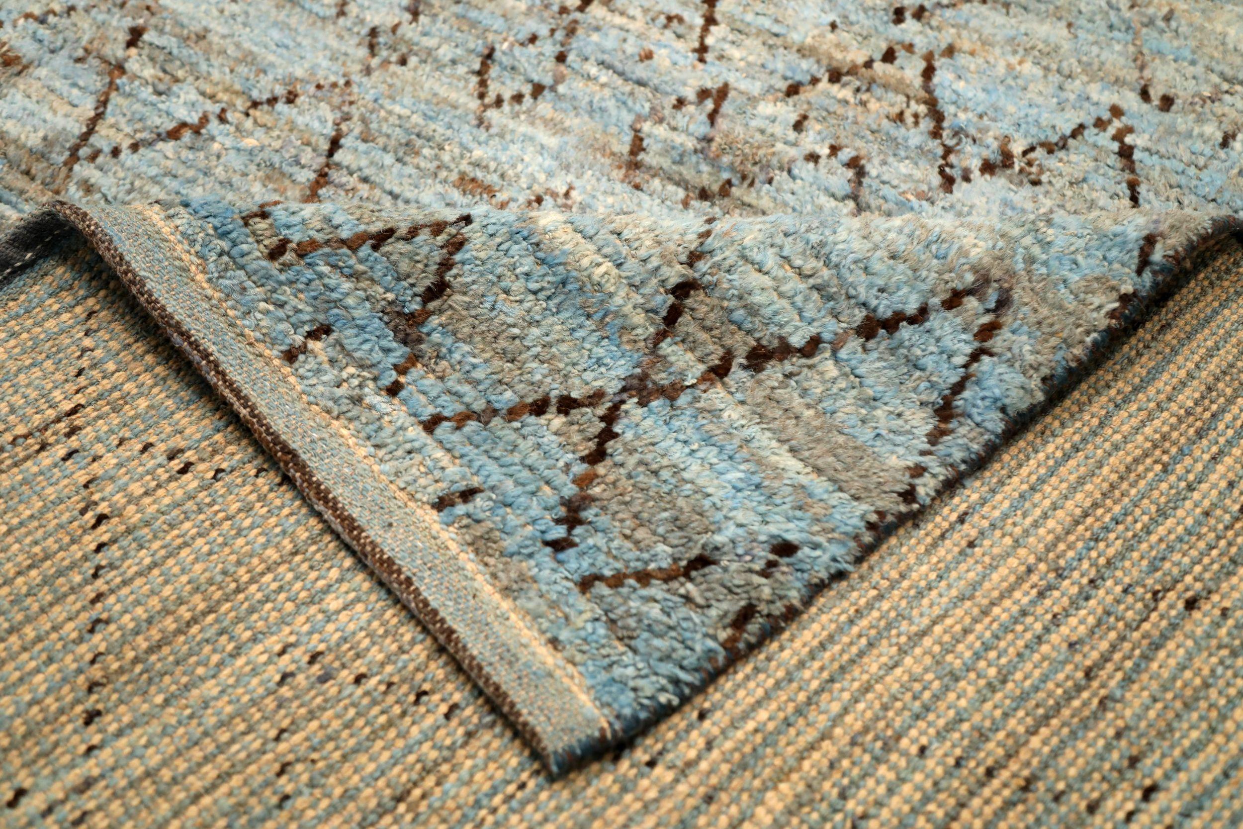 Afghano Tappeti Afghanistan Moroccan Area Rugs - Wool Blue Design - 94336 in vendita