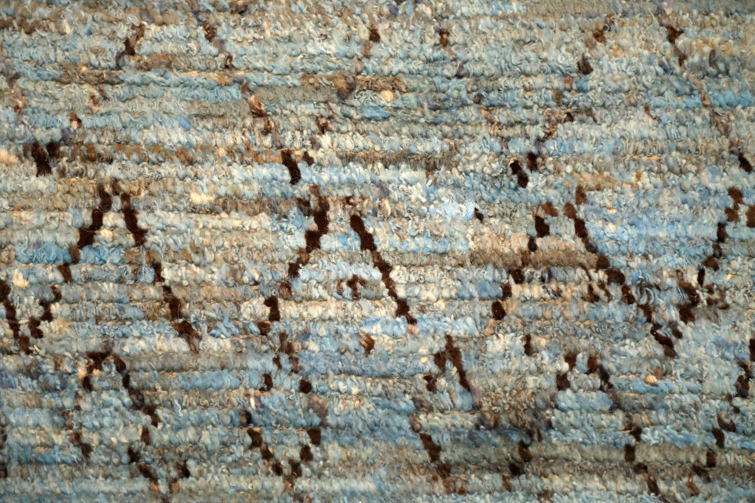 Annodato a mano Tappeti Afghanistan Moroccan Area Rugs - Wool Blue Design - 94336 in vendita