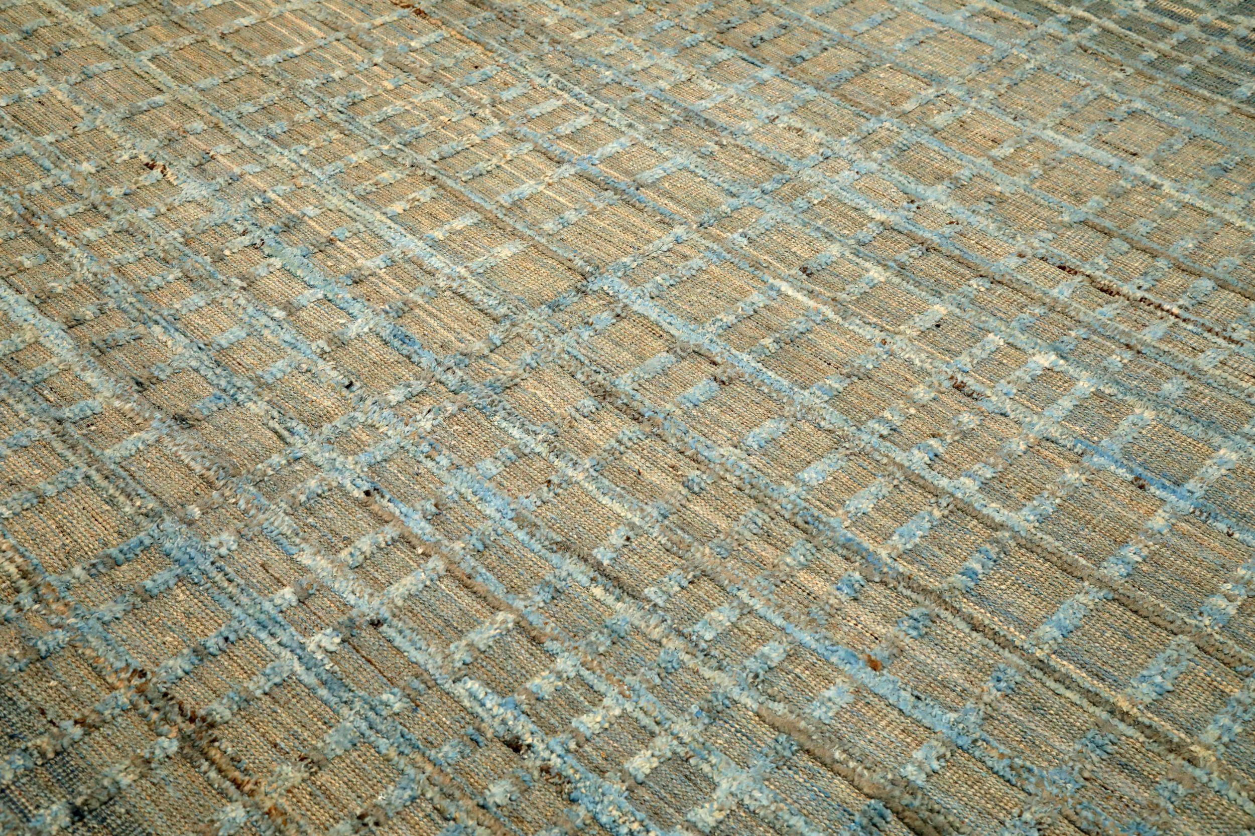 Tribal Tapis marocains d'Afghanistan - Design en laine bleu gris - 94343 en vente