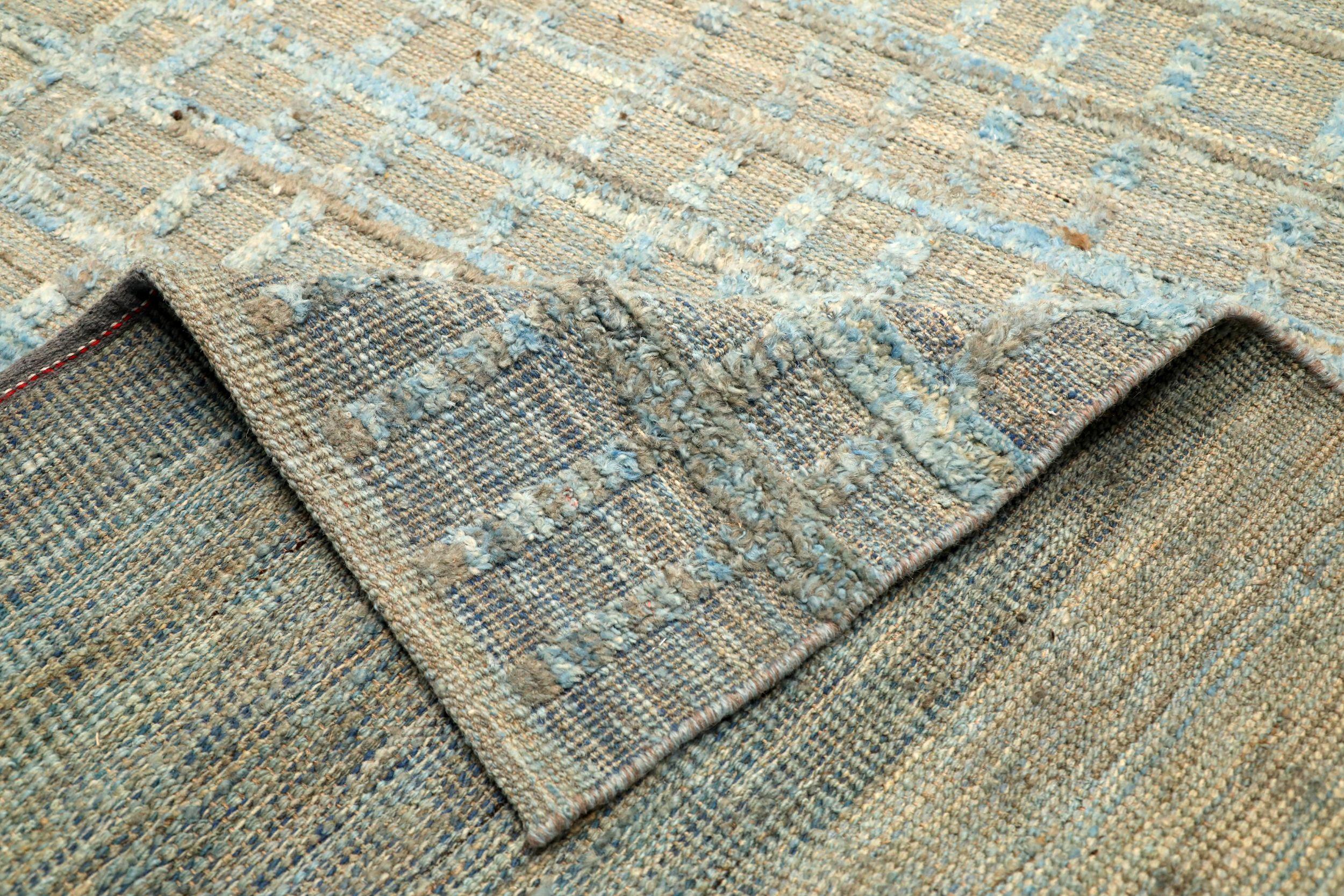 Tapis marocains d'Afghanistan - Design en laine bleu gris - 94343 Excellent état - En vente à Dallas, TX