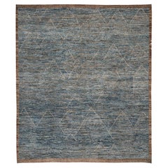 Tappeti Afghanistan Moroccan Area Rugs - Lana Blu Grigio Avorio Design - 96445