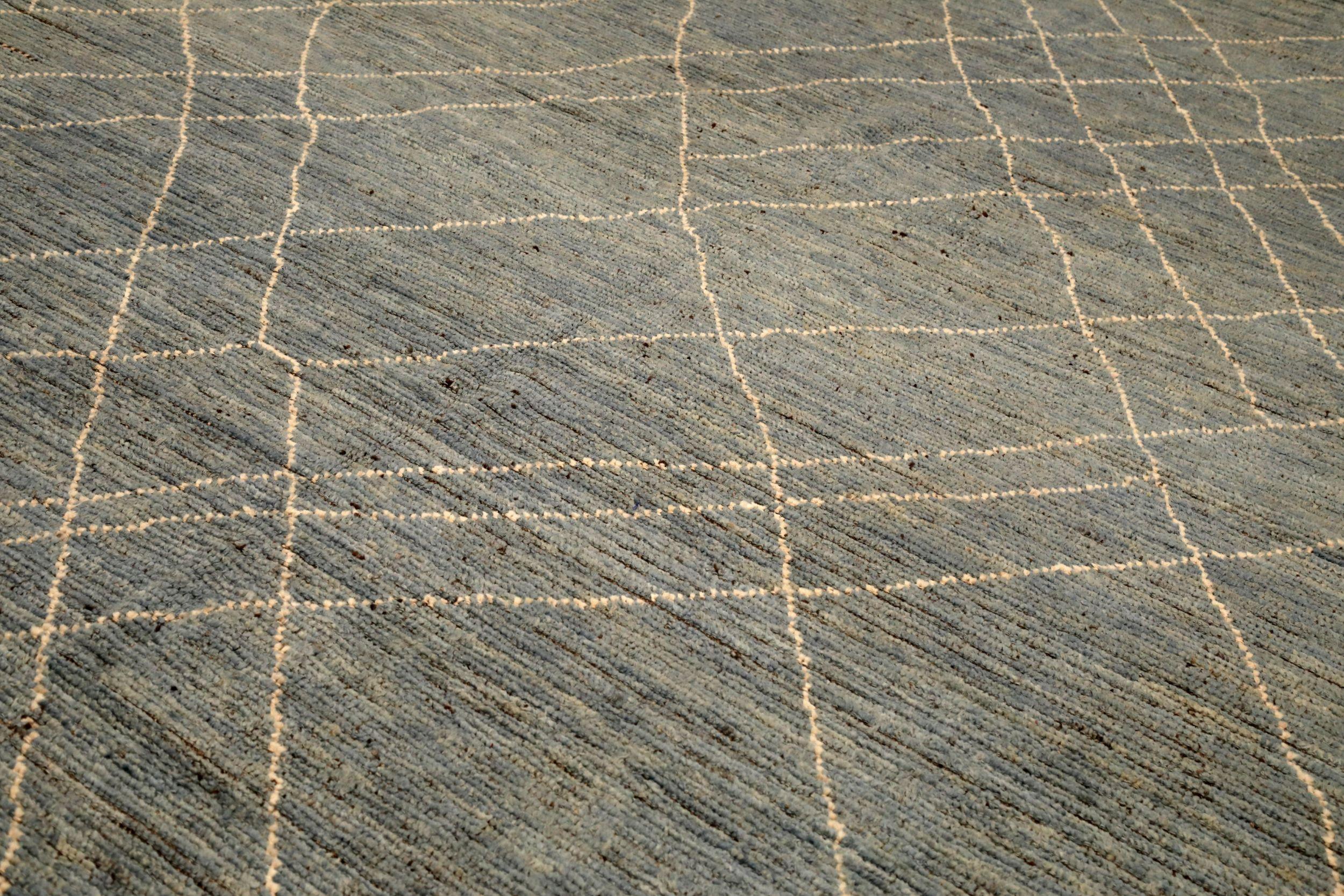 Afganistán Alfombras Marroquíes - Lana Azul Diseño Marfil - 94342 Tribal en venta