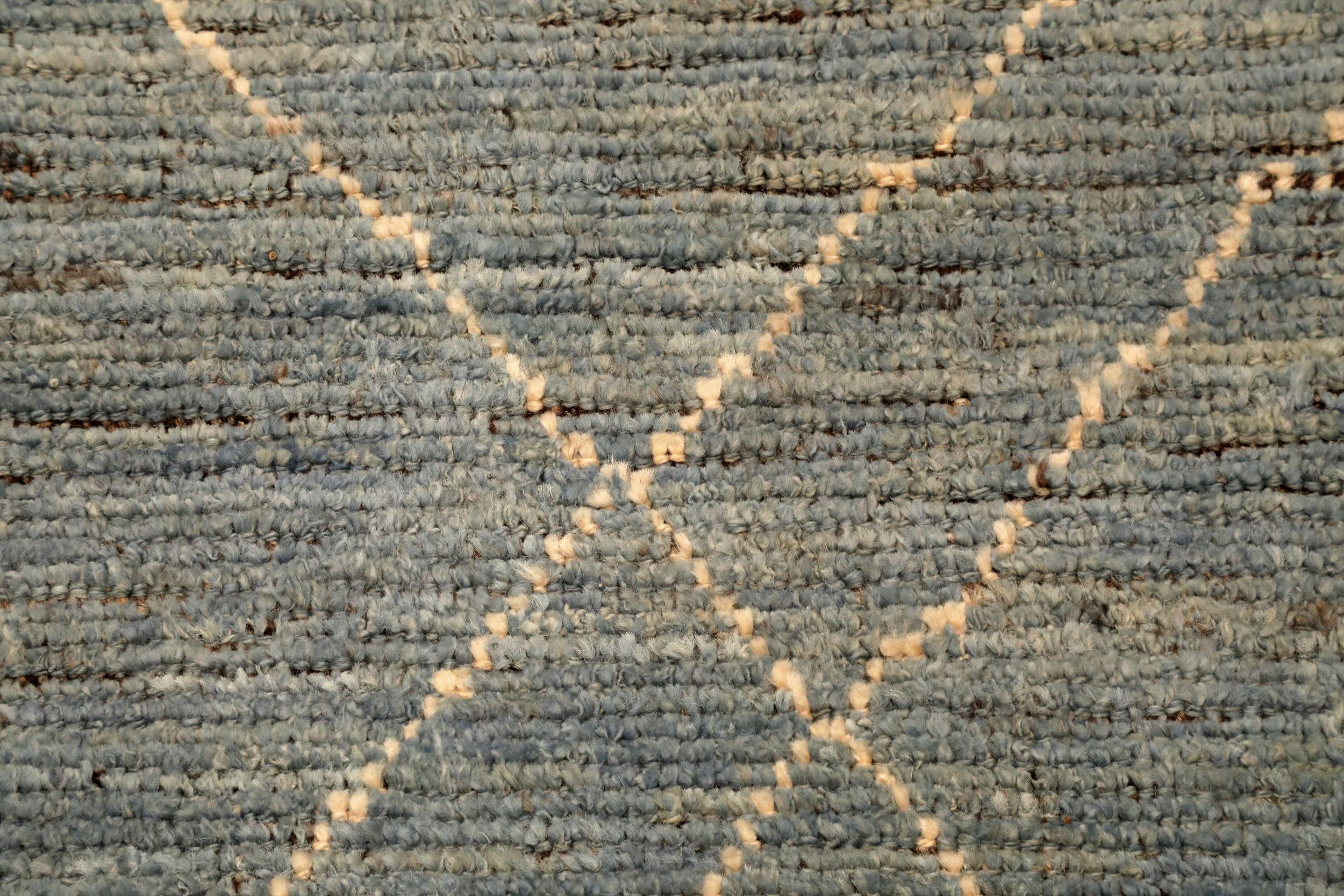 Afganistán Alfombras Marroquíes - Lana Azul Diseño Marfil - 94342 Anudado a mano en venta