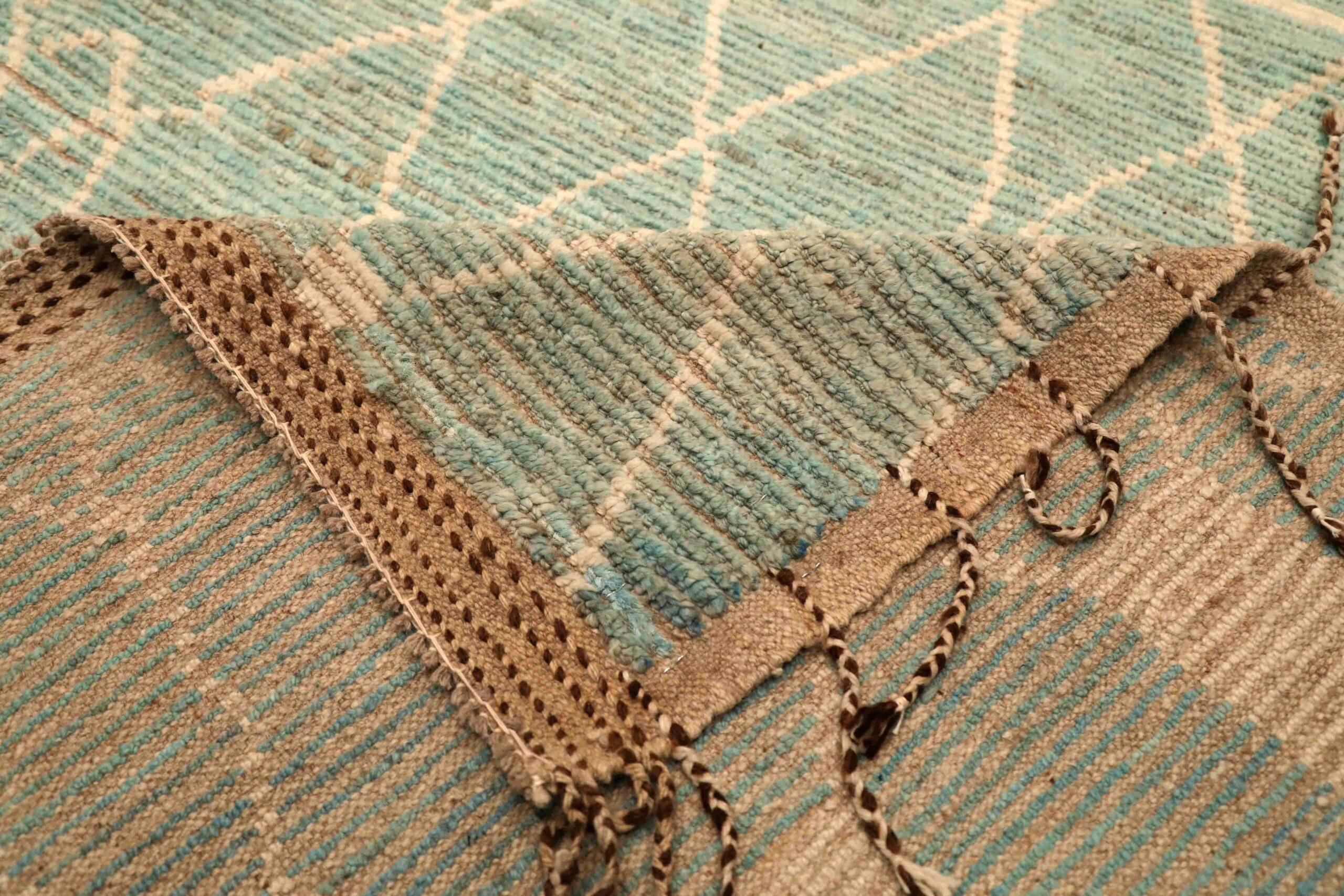 Tribale Tappeti Afghanistan Moroccan Area Rugs - Lana Blu Avorio Design - 96428 in vendita